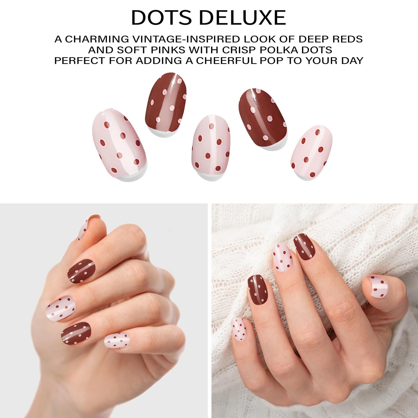Adora Couture Semi-Cured Gel Nail Strips - 20 Salon-Quality Gel Sticker with UV Light Required, Long Lasting, Easy Application & Removal, Includes Prep Pad, Nail File, Wooden Stick (Dots Deluxe)