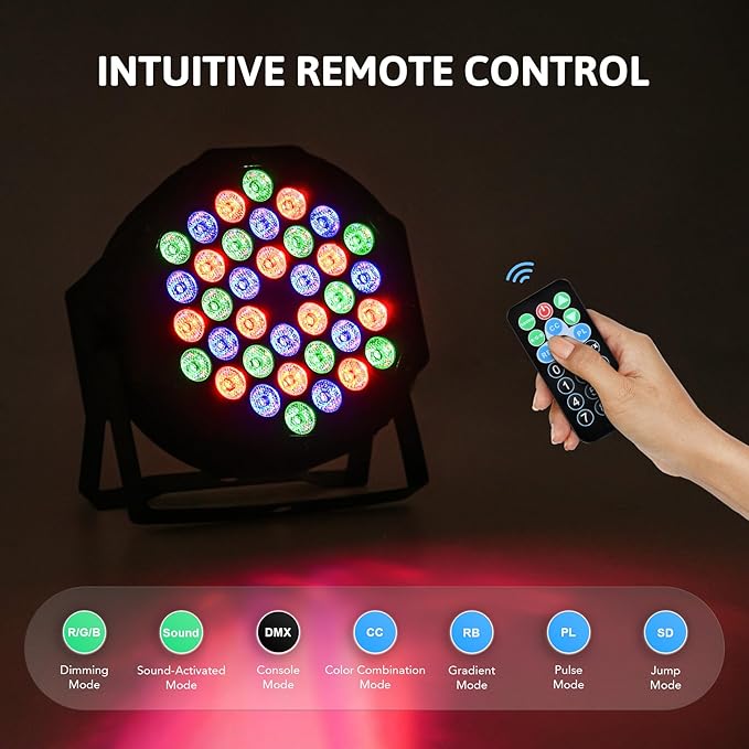 CO-Z Stage Lights 36 RGB LED Par Lights with Remote Control DJ Uplighting for Event Wedding Christmas Halloween Party Club Music Stage Lighting, 6 Pack