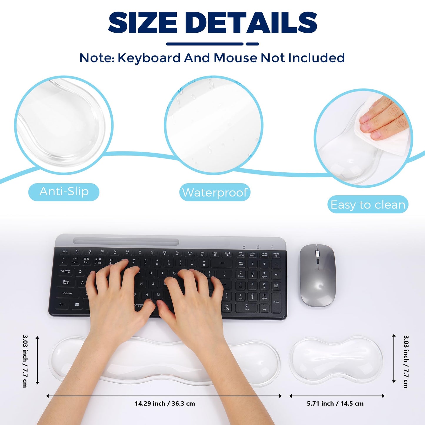 ABRONDA Gel Wrist Rest for Keyboard and Mouse, Wrist Rest for Keyboard, Mouse Wrist Support, Pain Relief, Cool Touch, Non-Skid, Keyboard and Mouse Wrist pad Set