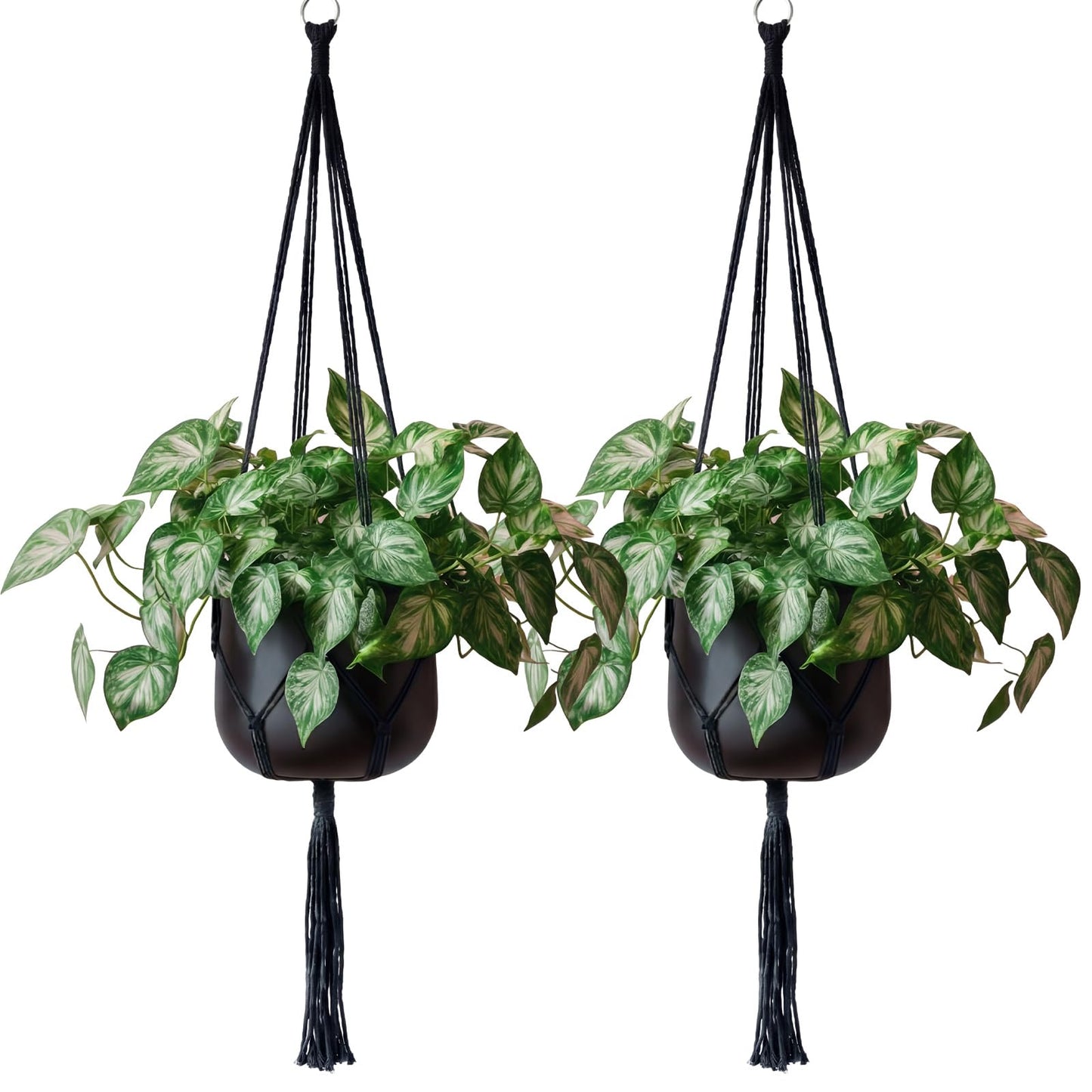 EBOOT 2 Pack 48 Inch Large Macrame Plant Hanger Rope to Hang Flower Pot Plant Holder for Indoor Outdoor Decorations, 4 Legs (Black)