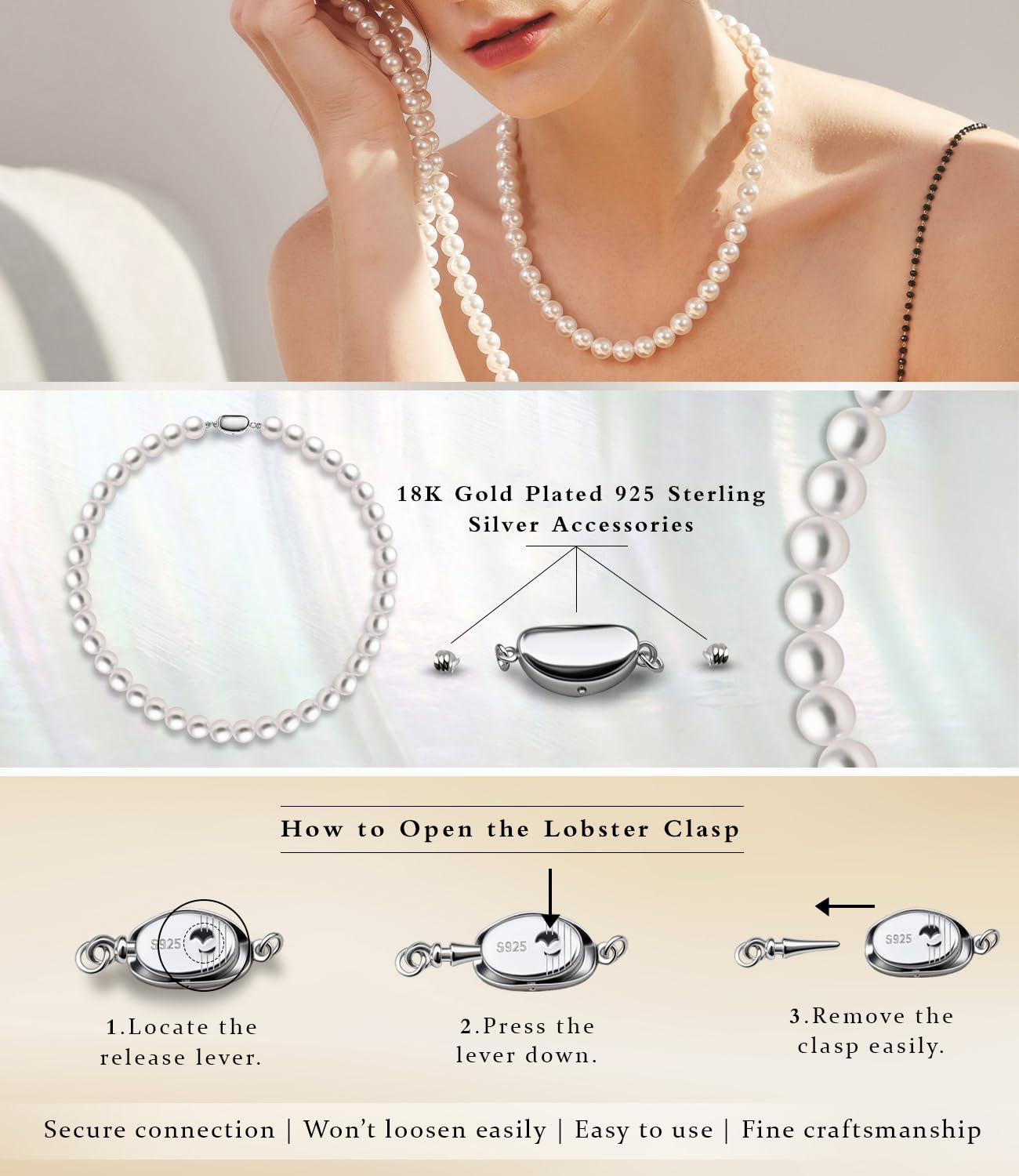 Raneecoco HYPER LUSTER Sterling Silver 8mm White Round Simulated Pearl Necklace for Women | Dainty 18 inch Pearl Choker Necklace | Gift Ready for Wedding