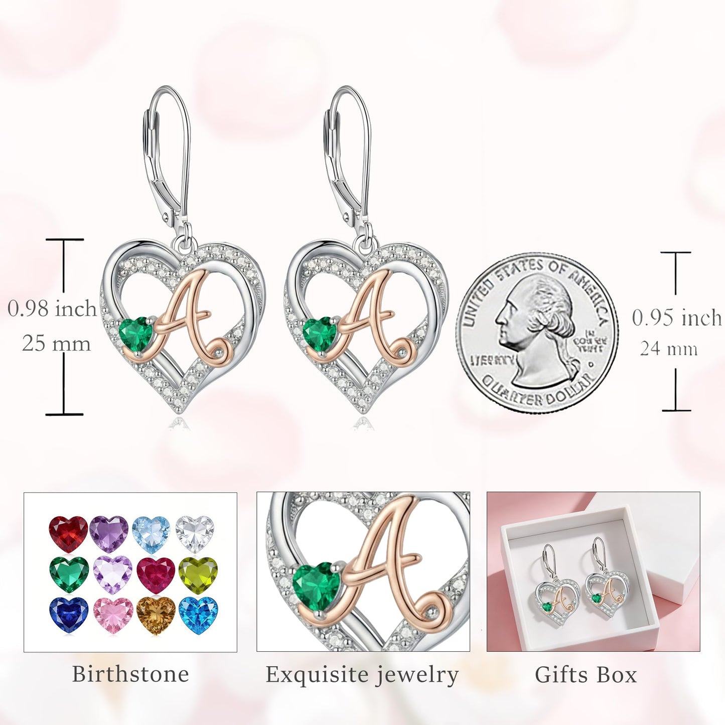 ZPMMPZ Initial Birthstone Earrings Intial Letter Dangle Drop Earrings Birthstone Jewelry Gifts for Women A & June