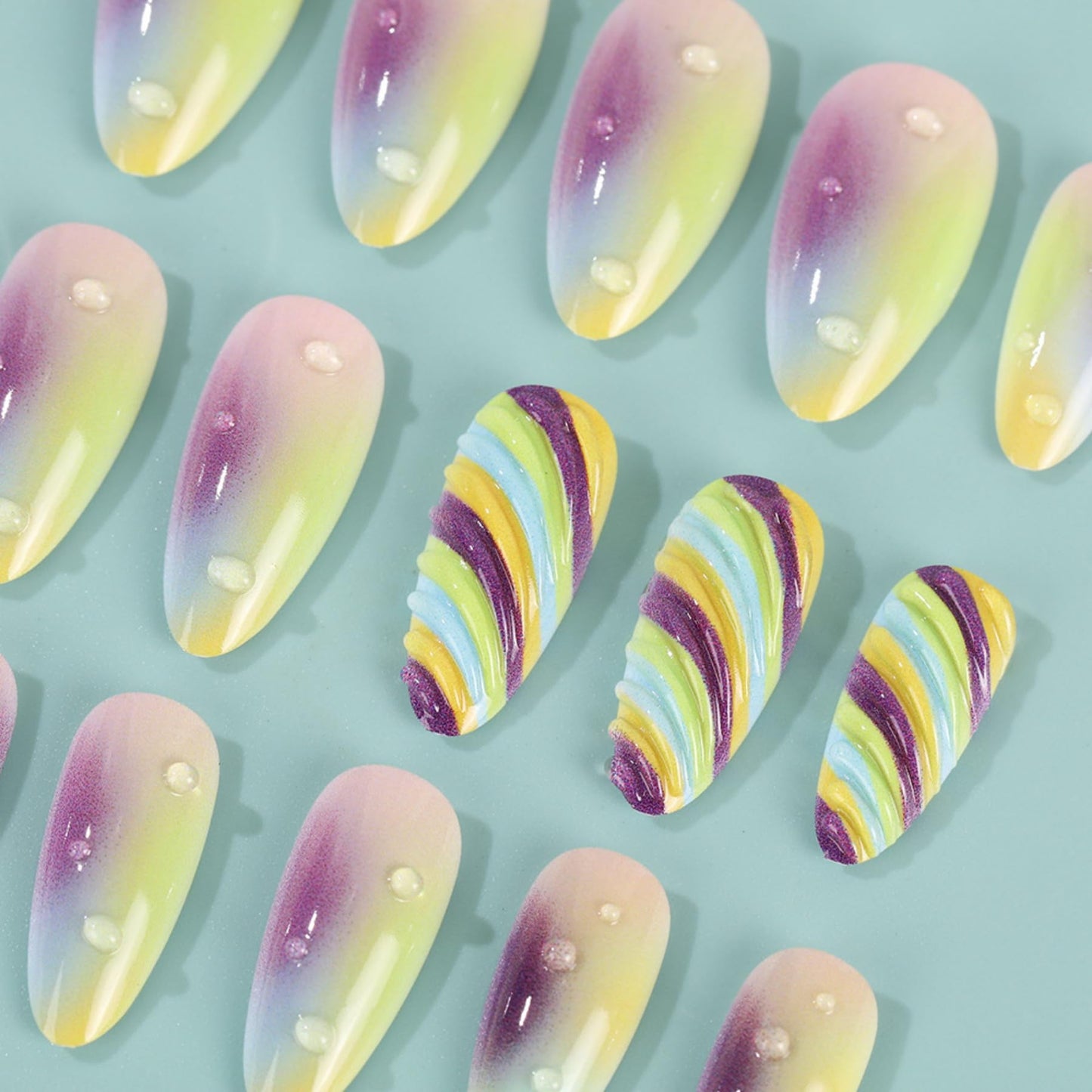 octoswave Almond Press on Nails Long Fake Nails Ombre Nails Spiral stripesArtificial Nail for Women 24pcs
