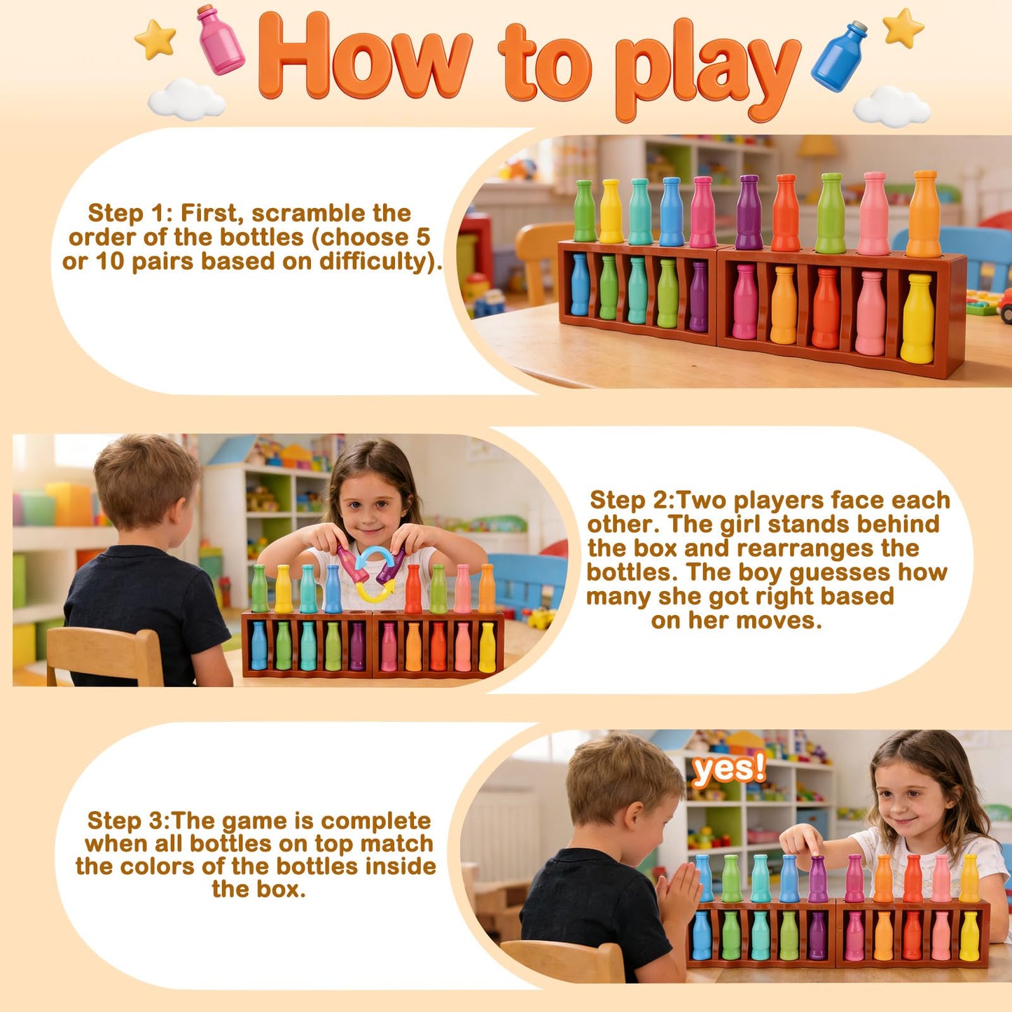 Vodolo 20pcs Bottle Color Match Game，Family Matching Games for Kids 8-12,Memory and Logical Training Bottle flip Game for fmaily, Party Activities