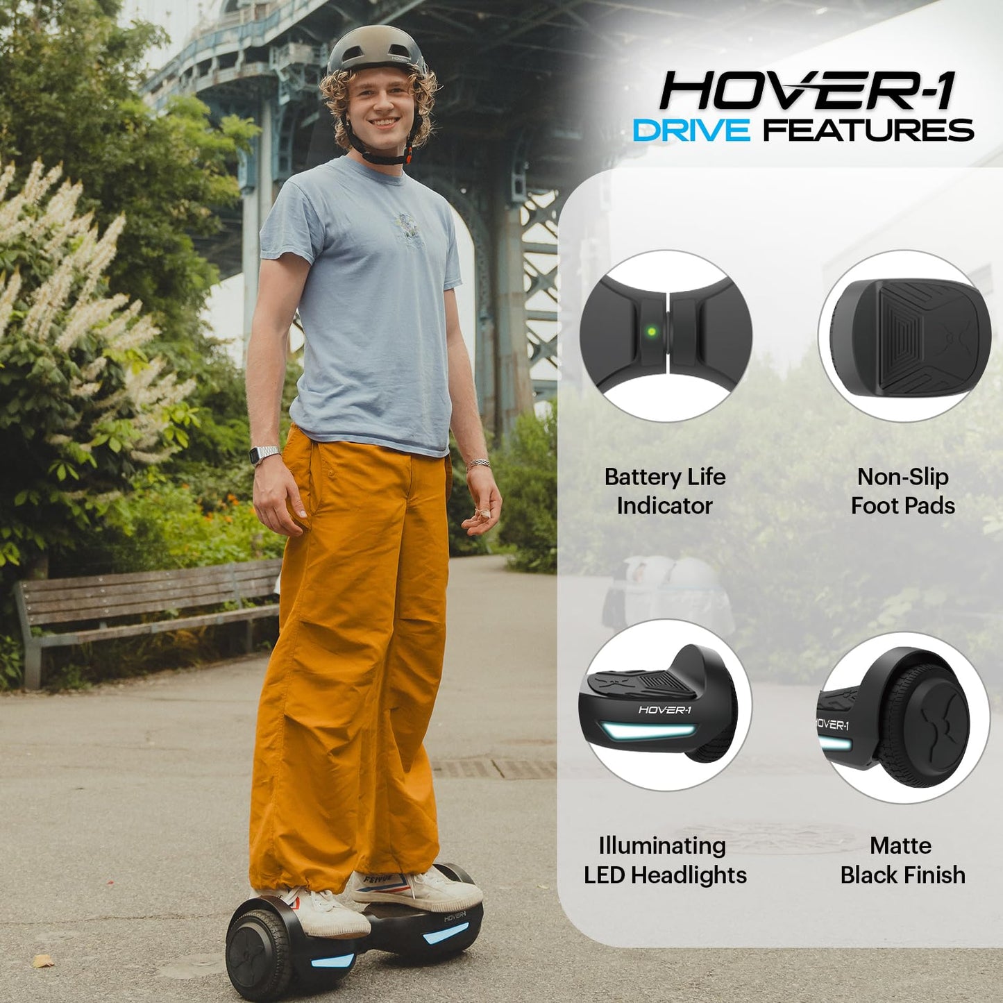 Hover-1 Drive Electric Self Balancing Scooter with 7MPH Top Speed, 3 Mile Range, Long Lasting Lithium-Ion Battery, 6 HR Full Charge, Path Illuminating LED Lights and 6.5” Wheels