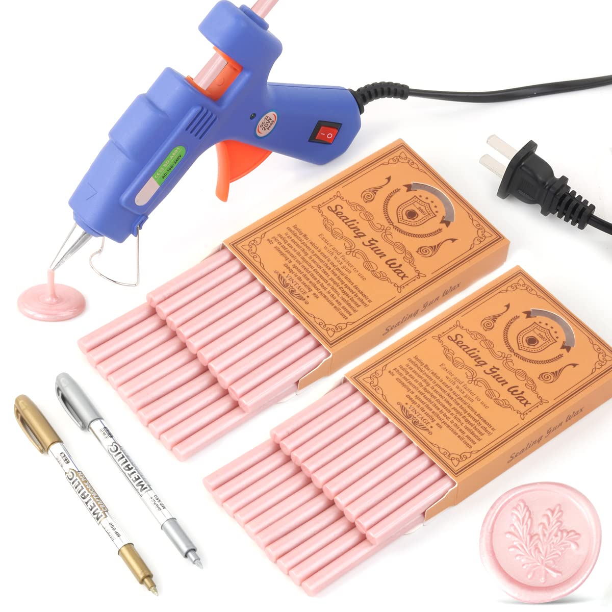 Wax Seal Kits, Wasole 40Pcs Pearl Pink Sealing Wax Sticks with Glue Gun + 2Pcs Wax Seal Pens for Wax Seal Stamp, Great for Wedding Invitations, Birthday Cards, Envelopes, Gift Wrapping