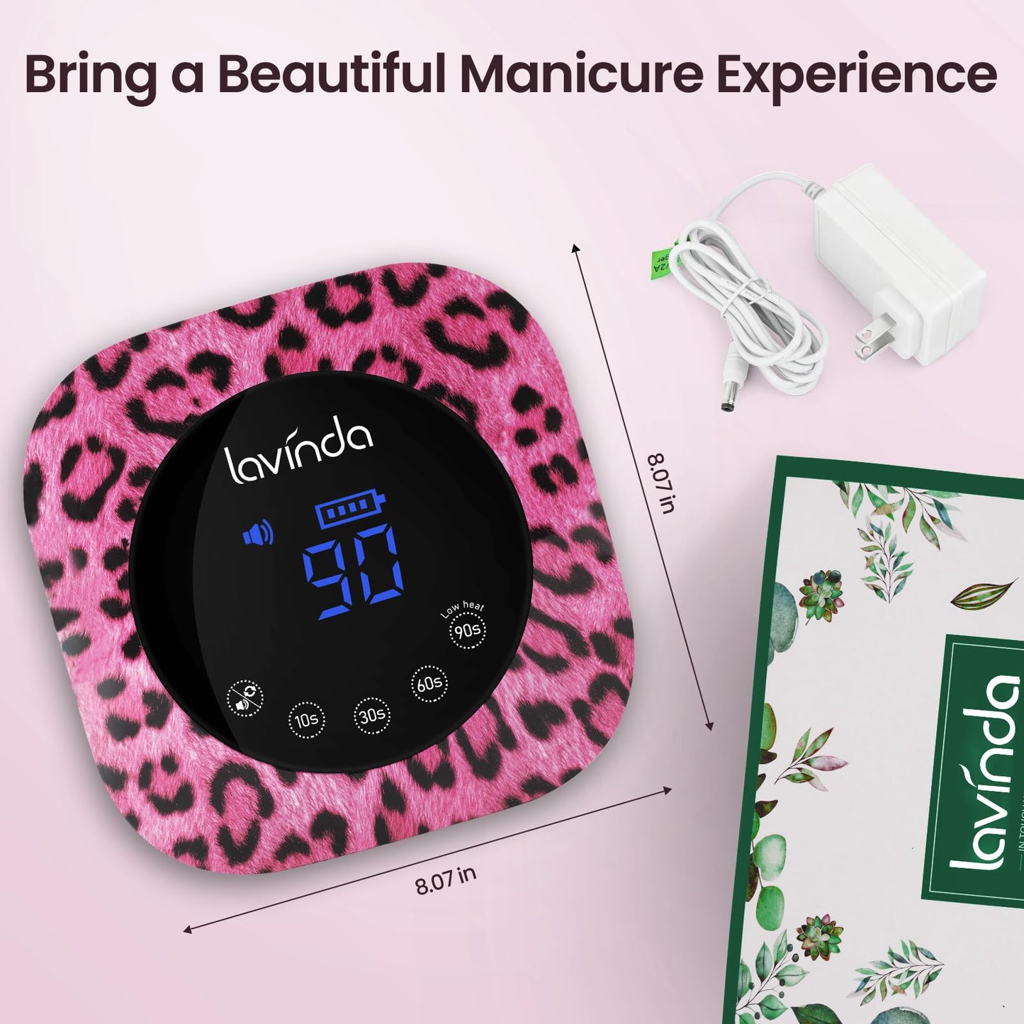 Lavinda Cheetah Nail Lamp, UV Light for Gel Nails Cordless UV LED Nail Lamp Lampara Led para Uñas Profesional with 4 Timer Settings Auto ON/Off Sensor for Salon Home Nail Technician - Pink