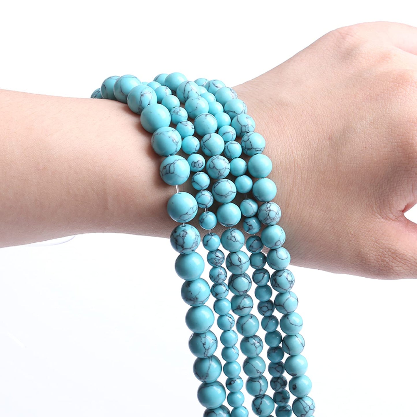 45PCS 8MM Blue Turquoise Round Loose Beads Natural Gemstone Beads for Jewelry Making DIY Bracelet Necklace 15"