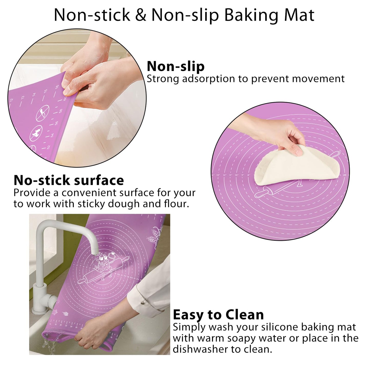 Silicone Baking Mat 32" x 24" Extra Thickness Dough Rolling Mat with Measurements and Edge Heightening, Non-stick Food Grade Silicone Pastry Mat for Pastry, Bread, Cookies, Pizza, Fondant, Pasta