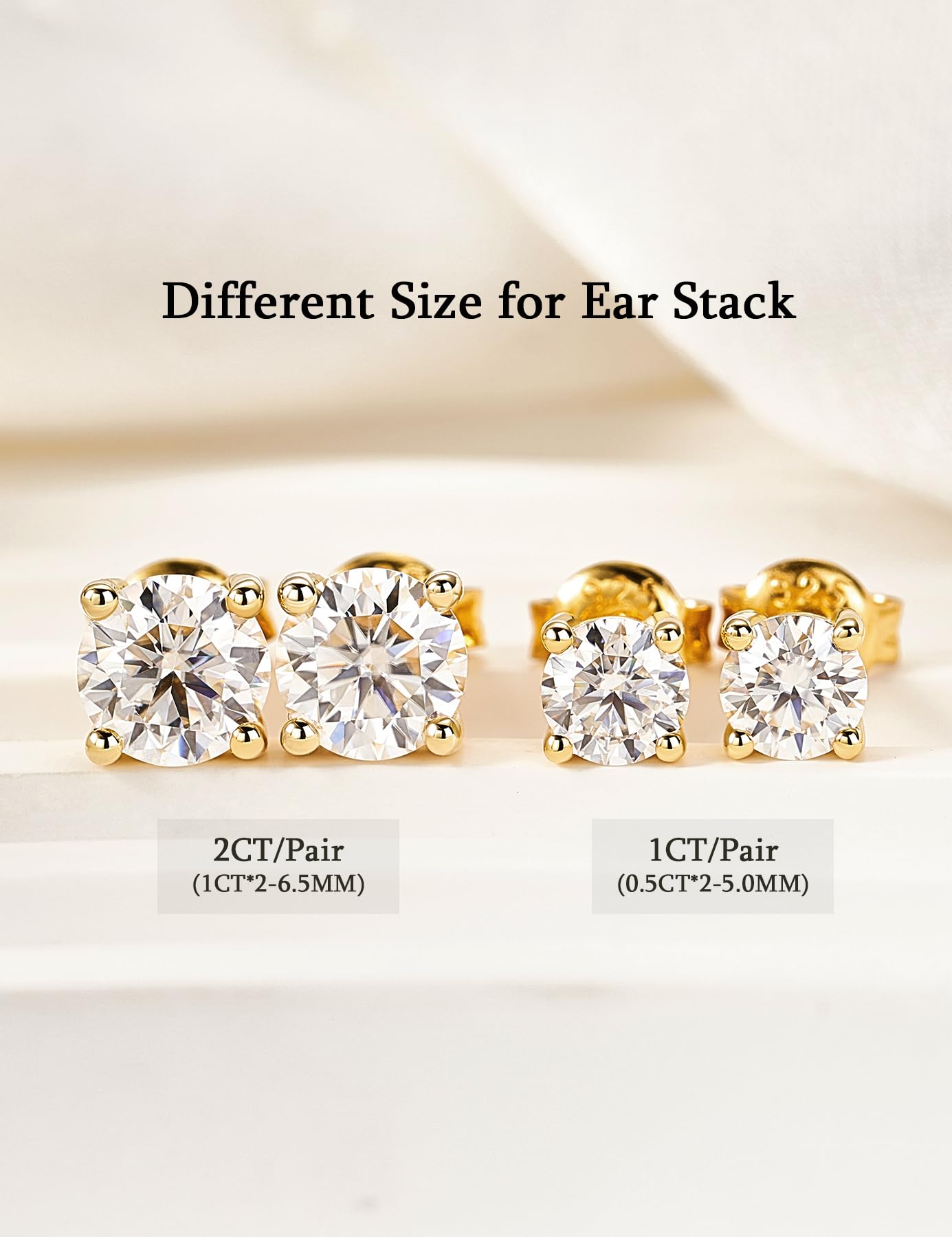 YODEWA Moissanite Stud Earrings for Women 925 Sterling Silver Hypoallergenic Butterfly Back 1 Pair DEF Color Lab Created Brilliant Round Moissanite Earrings (Yellow 2CT)