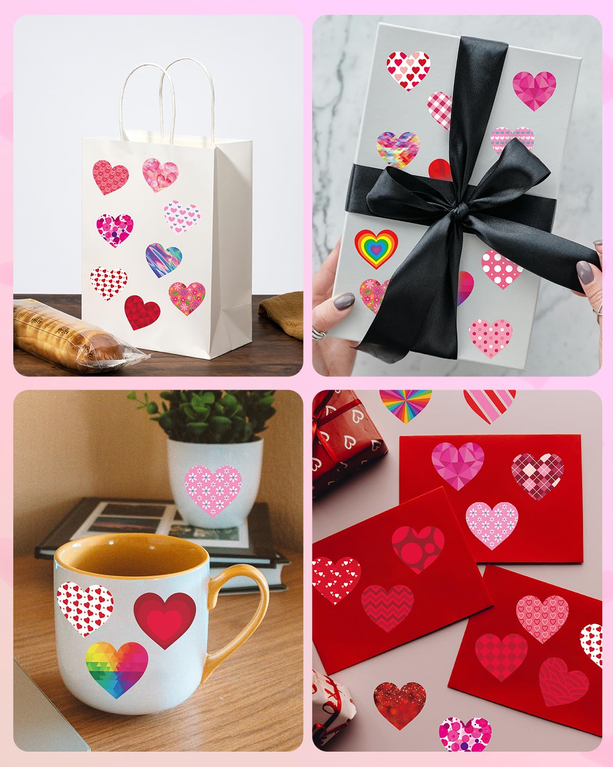 Ozepao 32 Sheets Heart Stickers, 384 Pcs Valentines Day Stickers for Kids, Holiday Sticker for Envelopes, Cards or Gifts Bags Decor (48 Designs 8 Each)