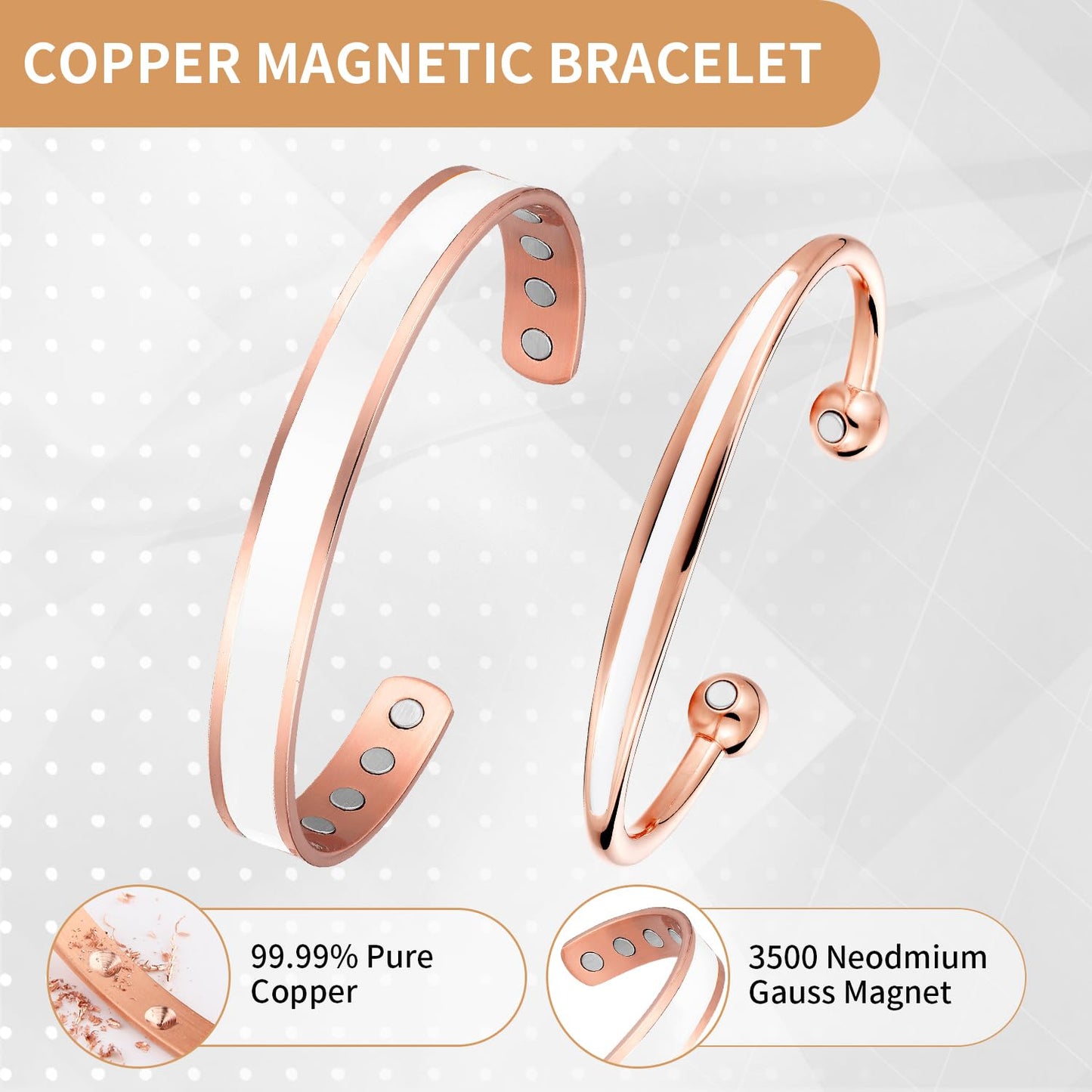 BioMag 2Pcs Copper Bracelets for Women Men, 99.9% Pure Copper Magnetic Bracelet Cuff Bangle with 8Pcs Magnets, Adjustable Jewelry Gifts
