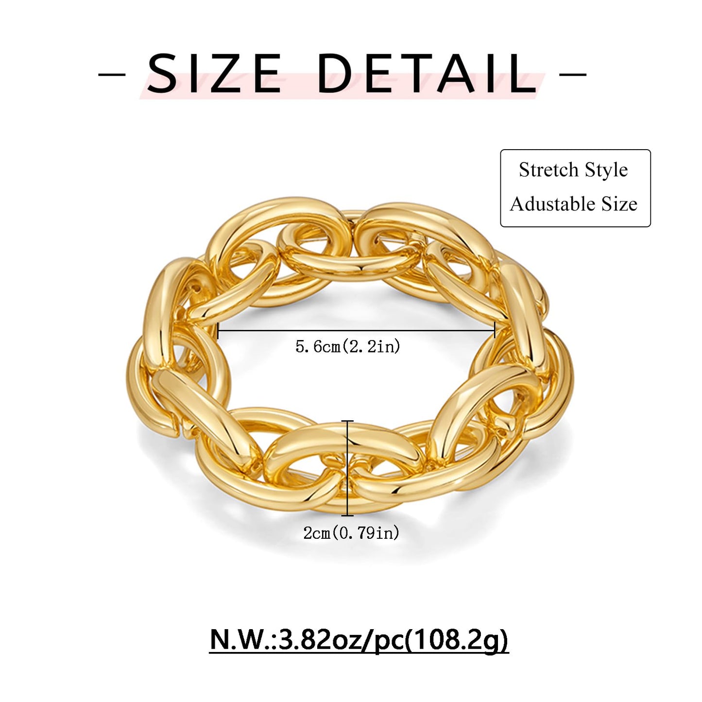 WOWORAMA Chunky Link Bracelet for Women Elastic Stretch Link Chain Bracelets Thick Chunky Chain Bracelet Adjustable Bold Statement Bracelets