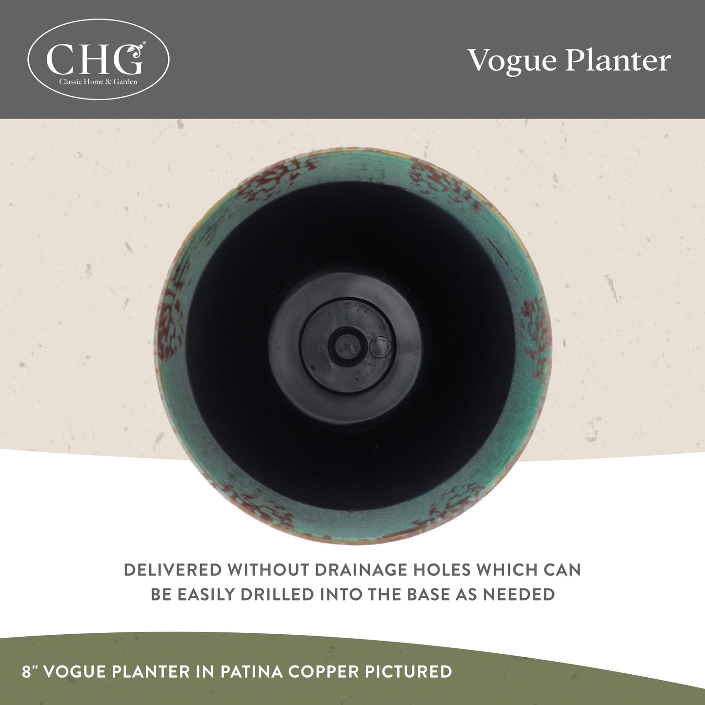 Classic Home and Garden Premiere Collection Planter Vogue, 8", Patina Copper