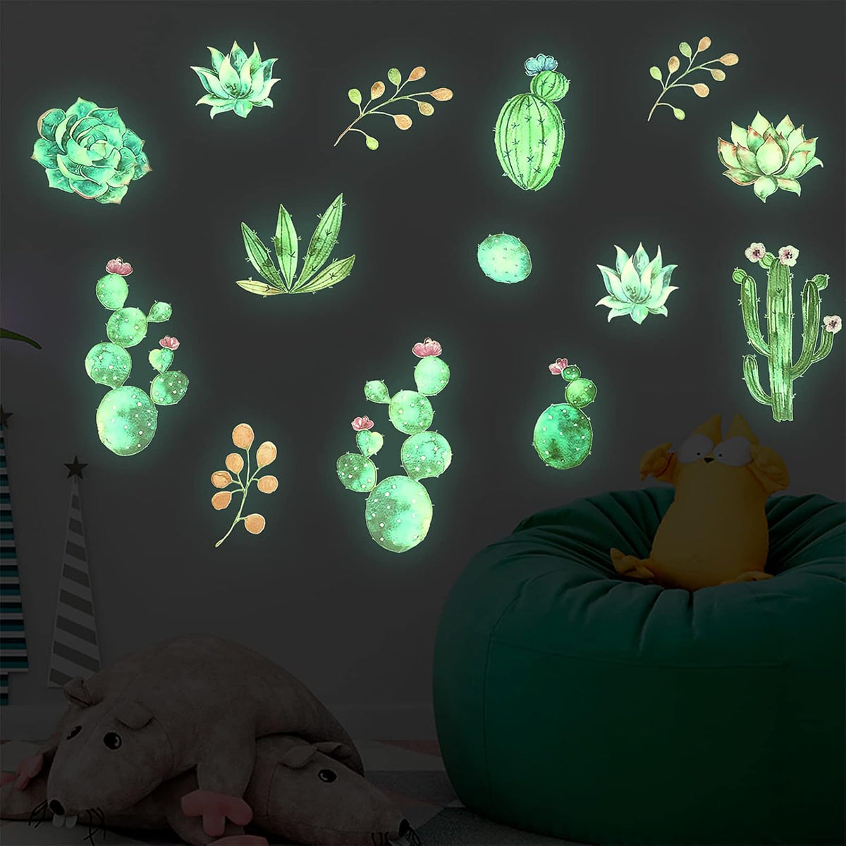 Luminous Window Wall Decals Switch Sticker Decoration Stickers for Home Office School Cactus