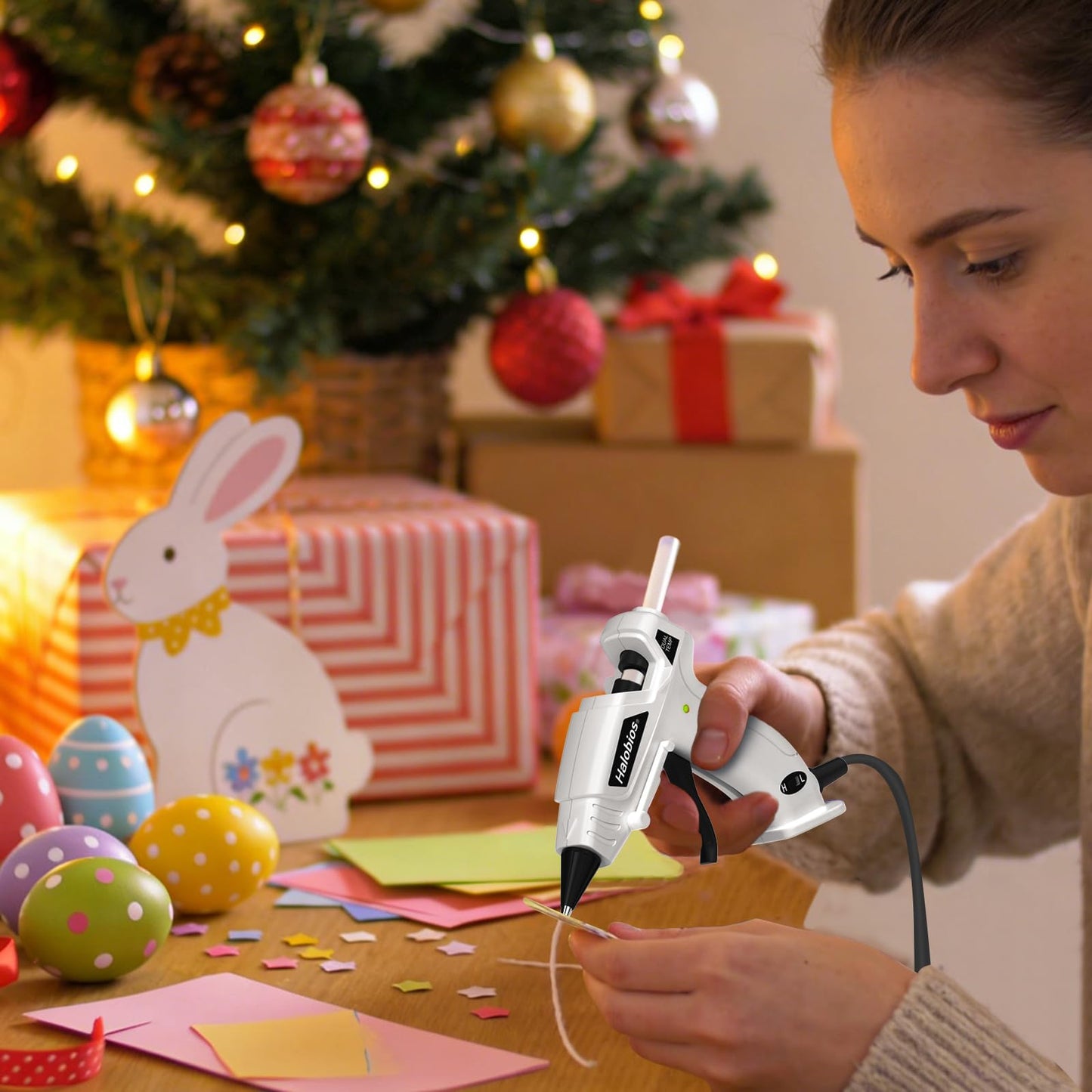 Halobios Mini Dual Temp Hot Glue Gun with 32 Glue Sticks, Quick Preheat Hot Glue Gun, Two Temperatures for DIY, School Craft and Home Repairs (White)