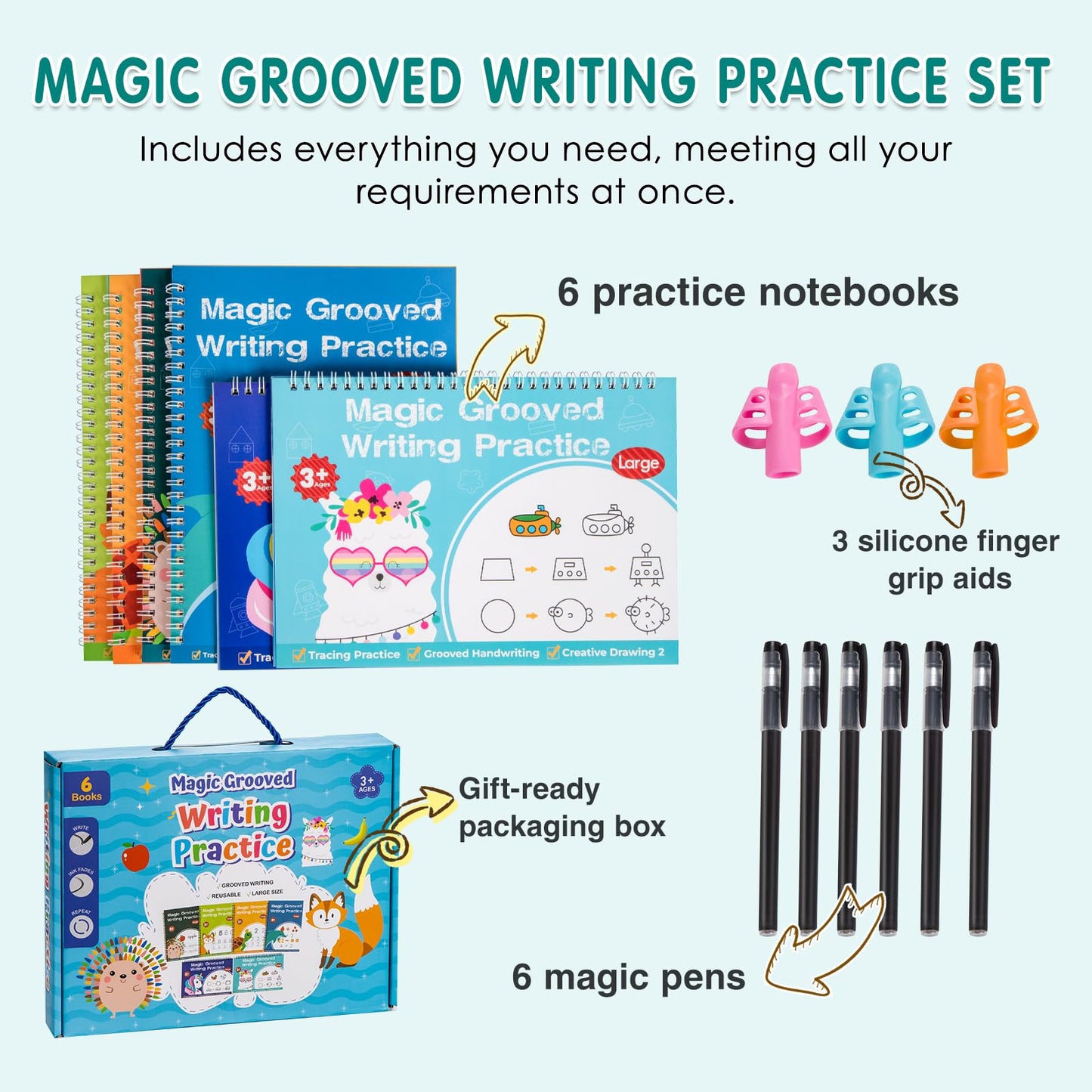 Magic Grooved Writing Practice, Tiny Thinkers Reusable Indented Handwriting Practice for Kids 3-5, Your Little Explorer Motor Magic Happy Writer System Children Set Age 6-8 for Preschool Kindergarten