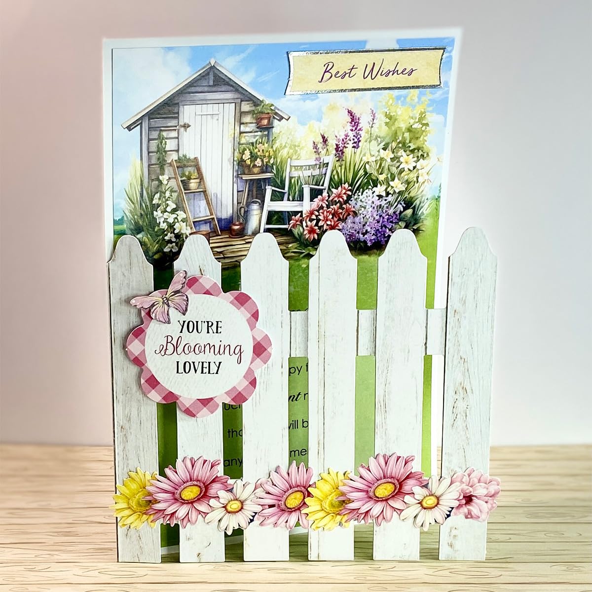 Katy Sue Pretty Petals Picket Fence Card Making Kit. Contains 8 Shaped Cards, 2 Sheets of Die Cut Decoupage, Foam Pads, 8 Envelopes & Instructions. for Card Making Supplies & Card Crafting