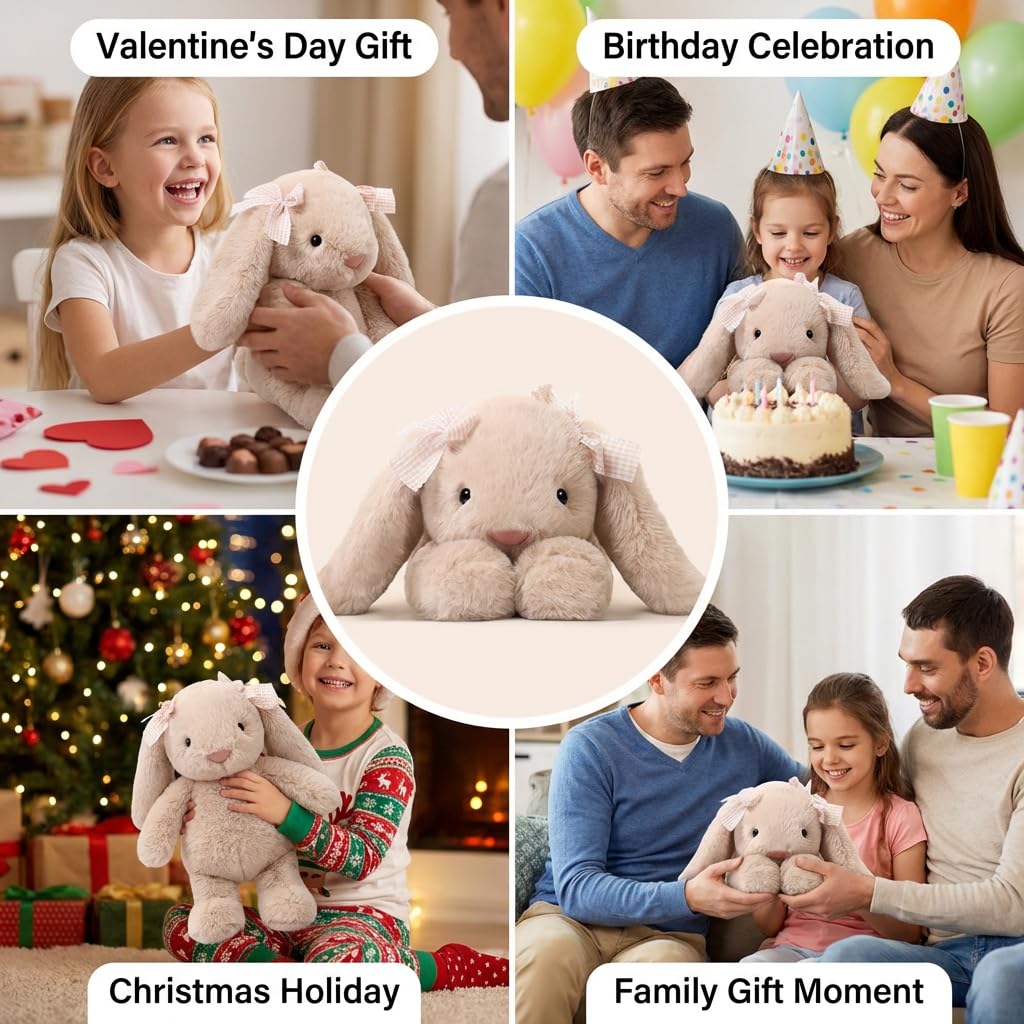 Jorkei Bunny Stuffed Animals, Soft & Cute Rabbit Plush Toys, Rabbit Stuffed Animal, Easter Bunny Plush Toys (Beige 14inch)