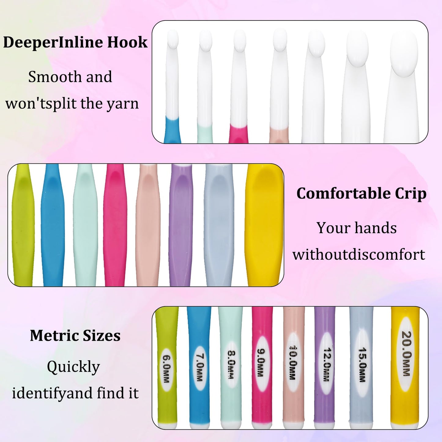 8 PCS Large Crochet Hooks Set, Ergonomic Multicolor Acrylic Crochet Hooks with Sizes 6mm, 7mm, 8mm, 9mm, 10mm, 12mm, 15mm, 20mm for Chunky Yarn Projects