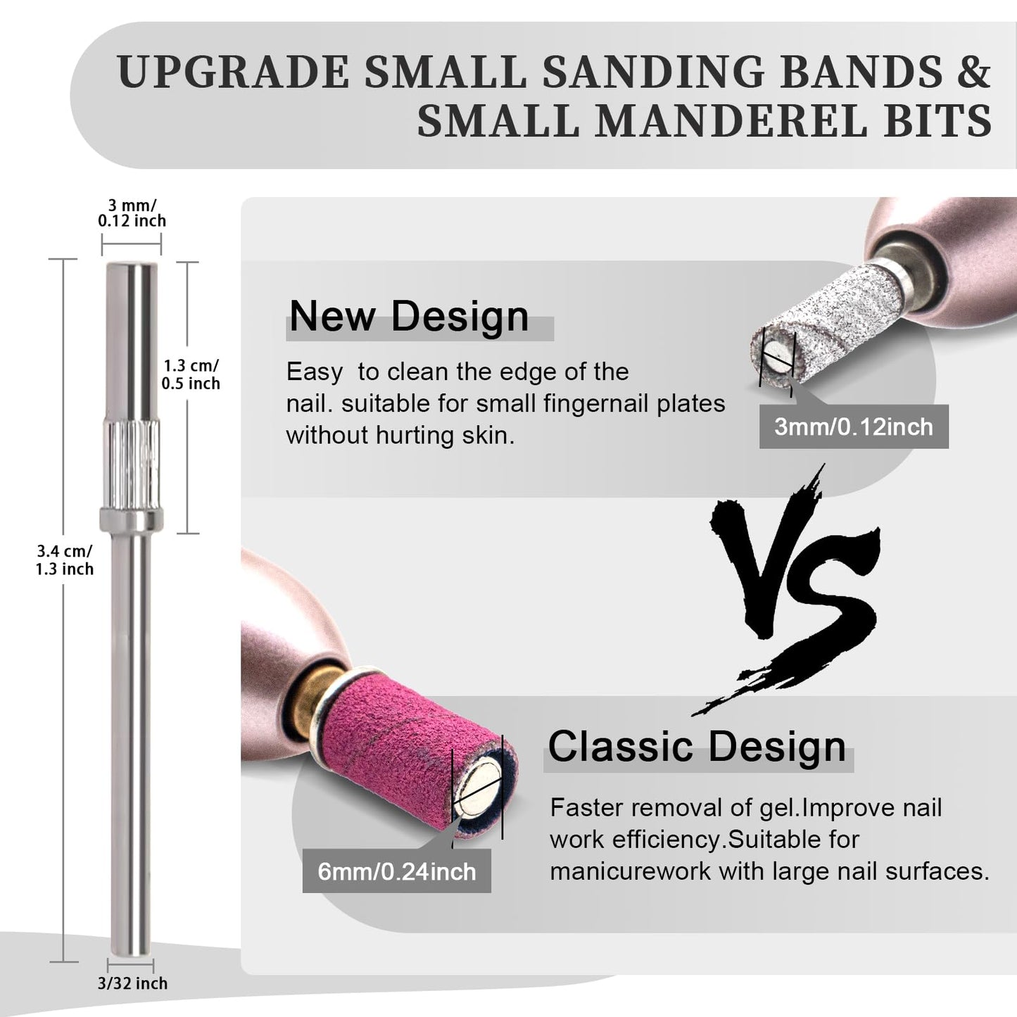 BLESWIN 200pcs #180#240 Grit Small Sanding Bands for Nail Drill with 2pcs 3/32’’ Upgrade Mandrels Bits, Mini Sanding Bands for Nail Drill for Manicure Nail Salon and Nail Enthusiasts Use – White