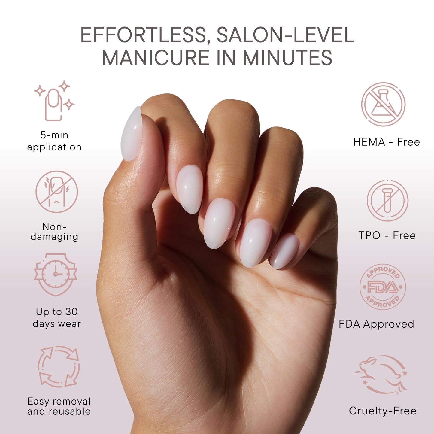 Celebritips Press On Nails - Salon U-ltimate™ | Sheer Milk, Extra Short Almond Nails, Reusable | 16 sizes - 32 Nails Kit with Glue and Sticky Tabs