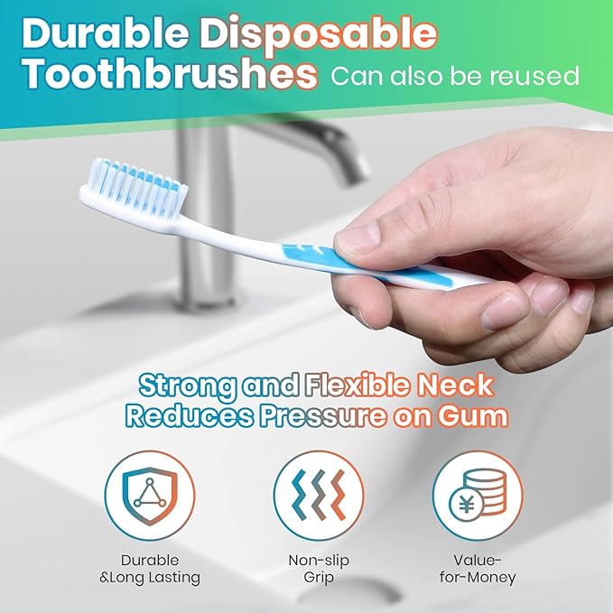 100 Bulk Toothbrushes Pack with Covers, Individually Wrapped Tooth Brushes for Adults & Kids, Disposable Toothbrush for Travel, Donations, Hotels, Medium Soft Toothbrushes with Hygienic Cap