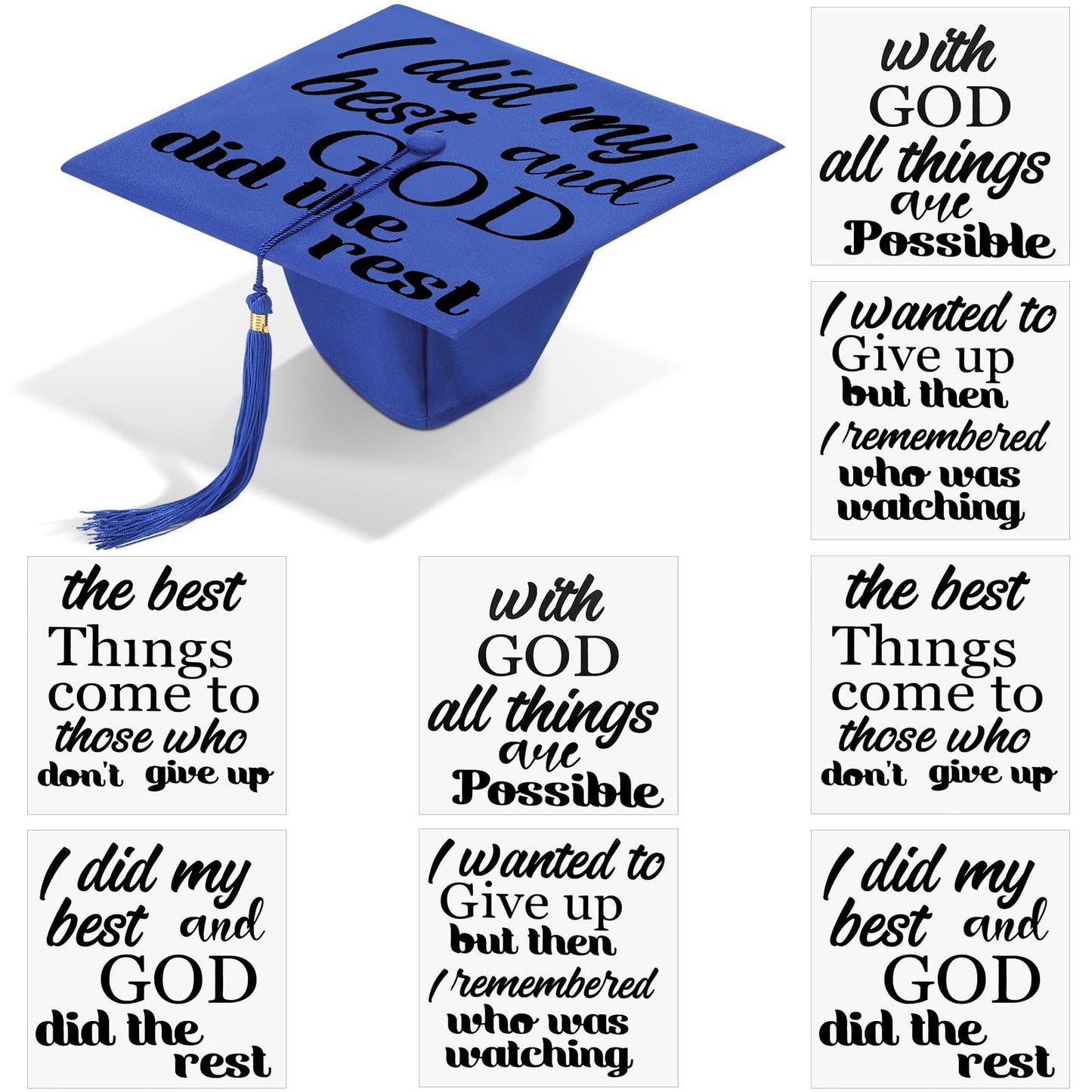 Dunzoom 8 Pcs Graduation Cap Topper Stickers 2026 Religious Grad Cap DIY Decorations Kit Adhesive Grad Hat Topper Saying Sticker for Class of 2026 Craft Gifts DIY Art Decorations(Black)