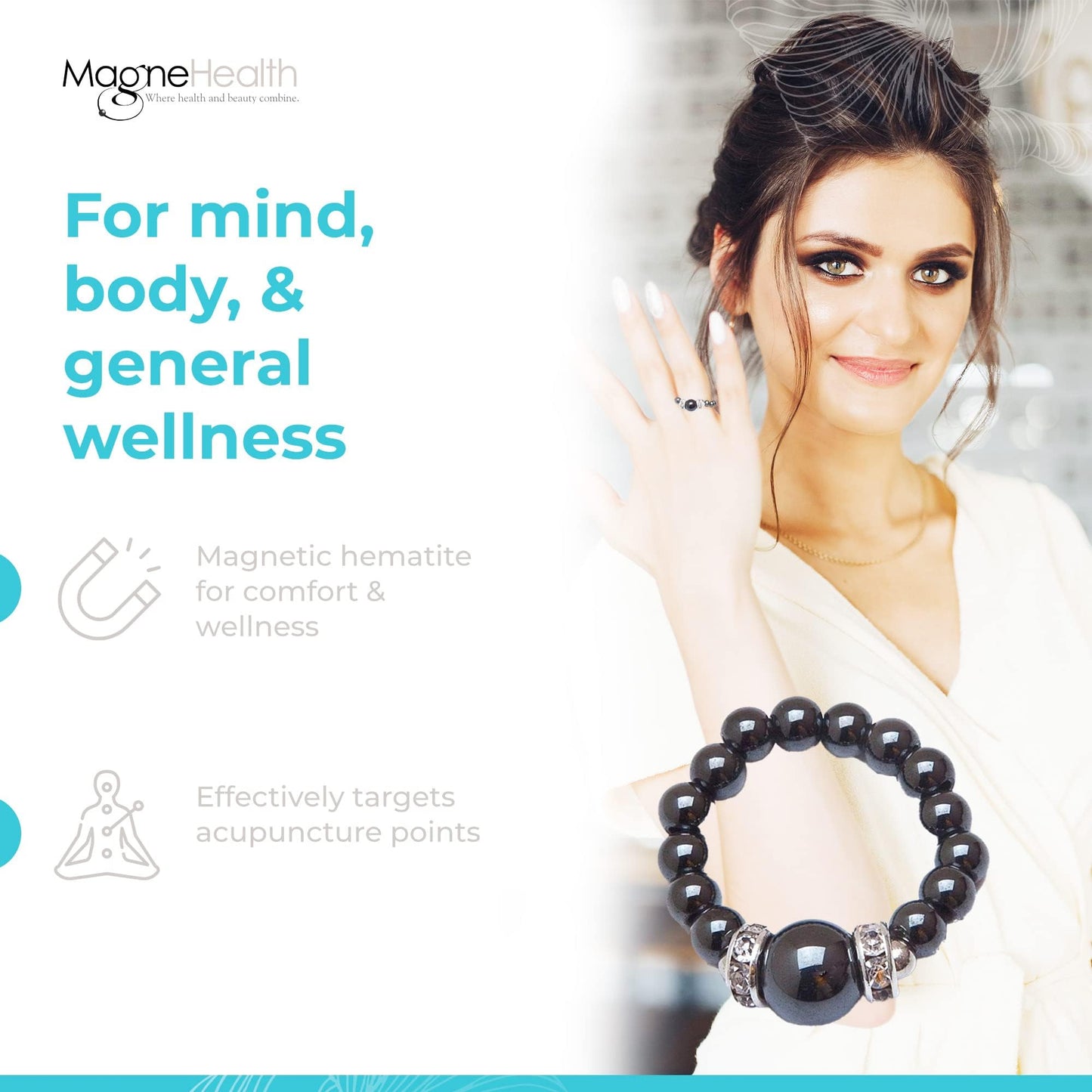 Black Magnet Stretch Ring with large Black Magnet Bead (M)