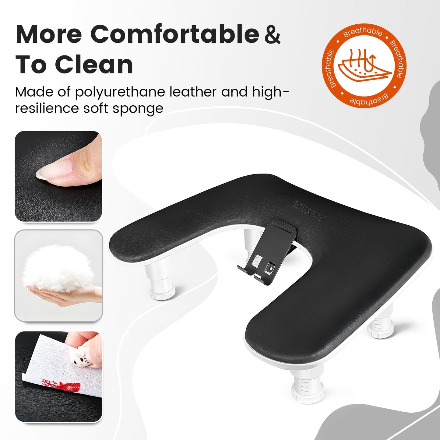 JODSONE U-Shaped Black Arm Rest for Nails Tech with Rotating 360°Built-In Phone Holder and Adjustable Nail Arm Rest Detachable Manicure Hand Rest for Salon Design