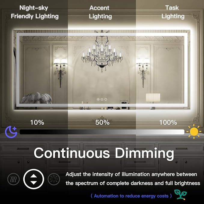 ISKM 55'' x 36'' LED Mirror for Bathroom Lighted Vanity Mirror for Wall Front Lights + Backlit LED Bathroom Mirror Anti-Fog Tempered Glass ETL Listed
