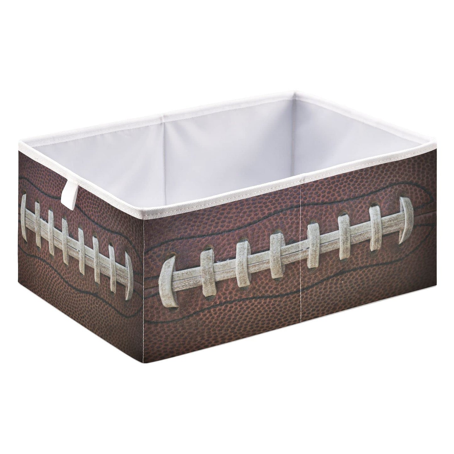 Ollabaky American Football Laces Foldable Fabric Storage Cube Basket Cloth Organizer Box with Handle for Closet Shelves, Nursery Toy Bin