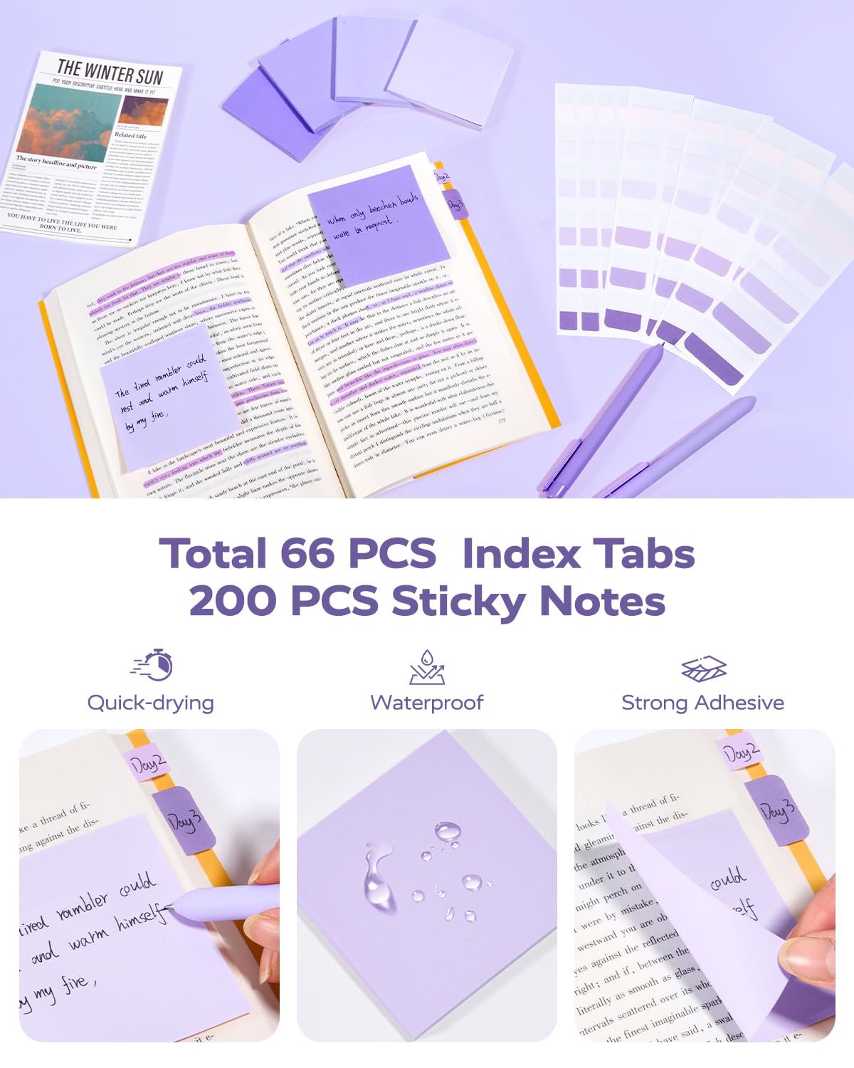 Four Candies Purple School Supplies, Gel Pens with Black Ink,Correction Tapes,Pastel Highlighters, Mechanical Pencils, Sticky Notes, Index Post for Bible Study Stationary College Essentials