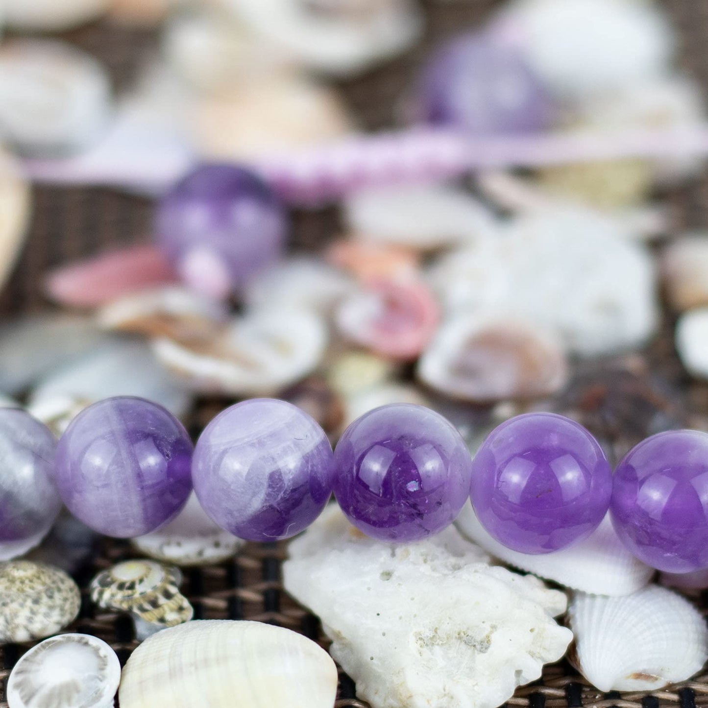 DAZCOLO Handmade Gem Bracelet Adjustable Macrame Gemstone 8mm Round Beads Crystals Quartz Unisex (Dog Teeth Amethyst)