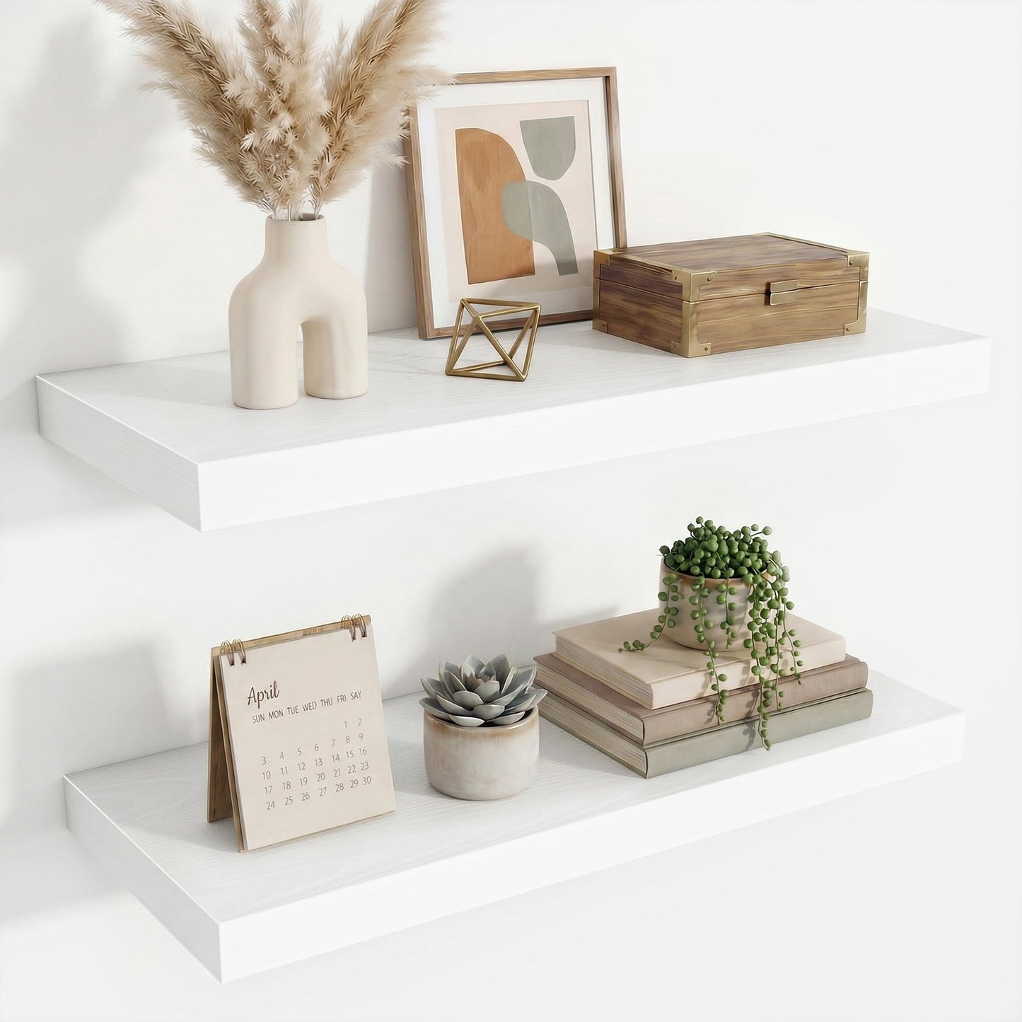 Acovy 24 Inch Floating Shelves for Wall Decor,9.3" Deep Floating Shelf Wall Book Shelves,Large Display Storage Shelf,Wall Mounted Shelves with Invisible Bracket for Living Room,Bedroom,Bathroom,White