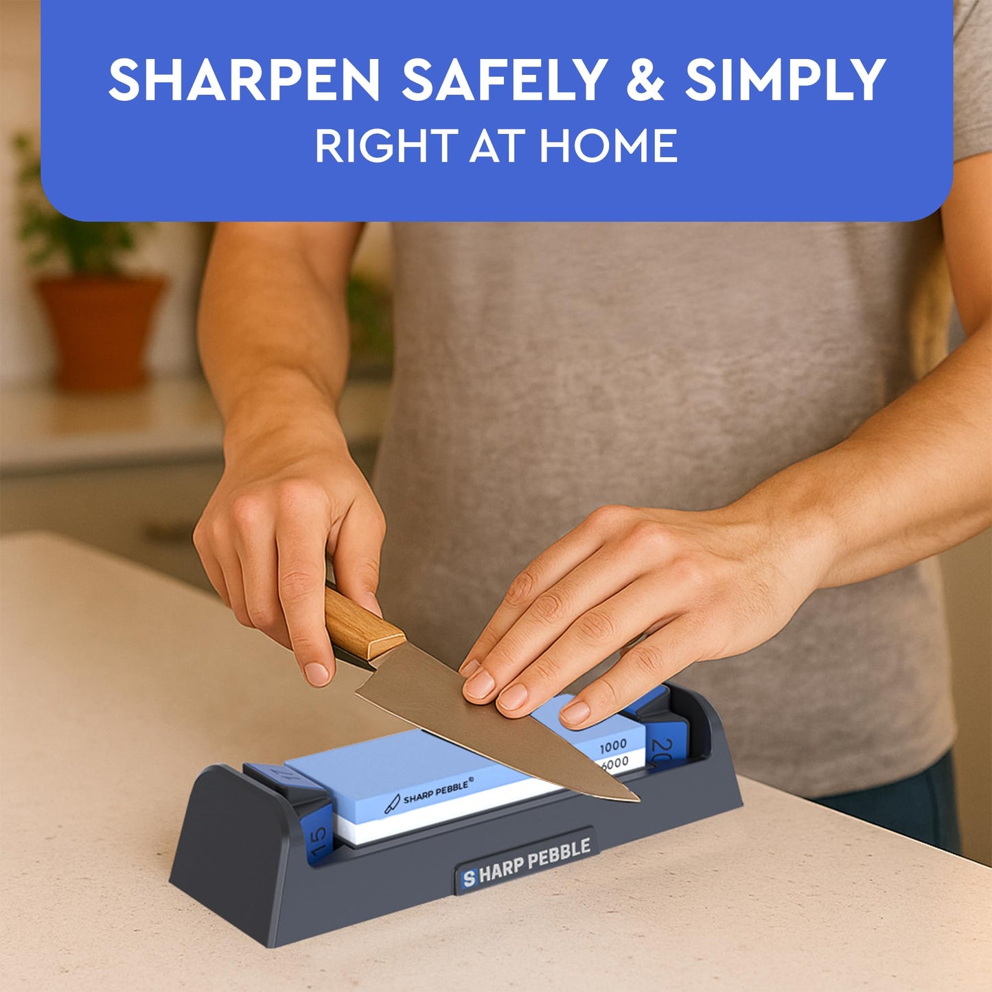Sharp Pebble Complete Whetstone Knife Sharpening System – 1000/6000 Grit Wet Stone Sharpener Kit with Built-In Angle Guides (15°/17°/20°/22°) – Beginner-Friendly