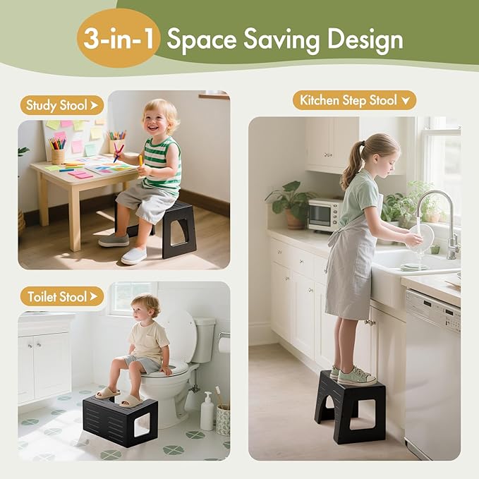 AmazerBath Toddler Toilet Step Stool, 3-in-1 Bamboo Poop Squat Stool for Adults, 0.59" Thickness One Step Non-Slip Baby & Kids Potty Step Stool for Bathroom Sink, Counter, Bedroom, Closet, 9"