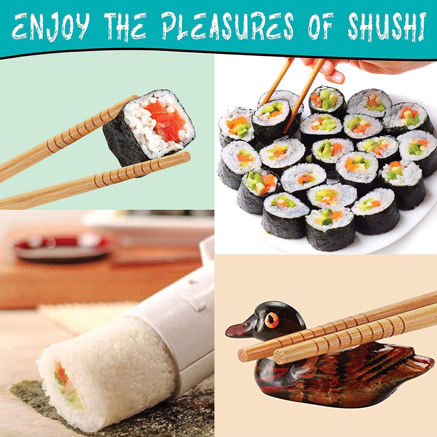 SmileTools Sushi Making Kit, 22 in 1 Sushi Roller Sushi Maker Kit with Bamboo Sushi Rolling Mats, Bazooka, Chef's Knife, Chopsticks, Sauce Dishes, Rice Spreader, Avocado Slicer, Guide Book
