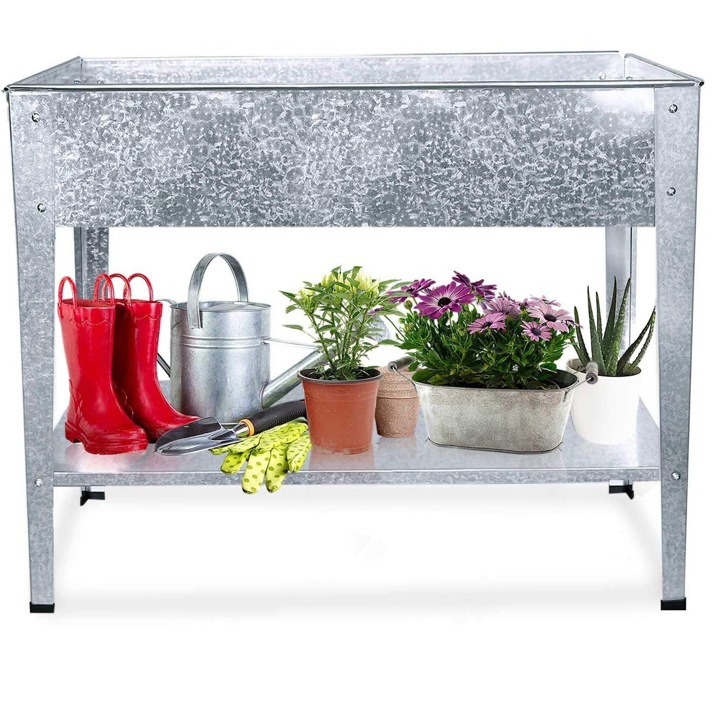 FOYUEE Galvanized Raised Garden Bed for Vegetables Elevated Planter Box with Legs Outdoor Patio Apartment Herb Container Metal