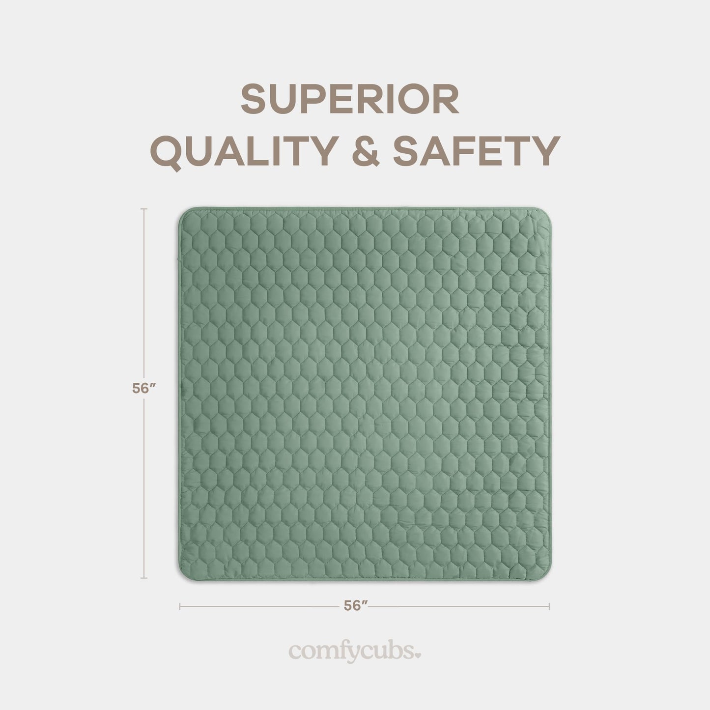 Comfy Cubs Square Kids Play Mat - 56 x 56 inches Soft Quilted Baby Floor Mat with Non-Slip Bottom - Plush Design for Toddlers' Playtime - Comfortable and Durable - Fern