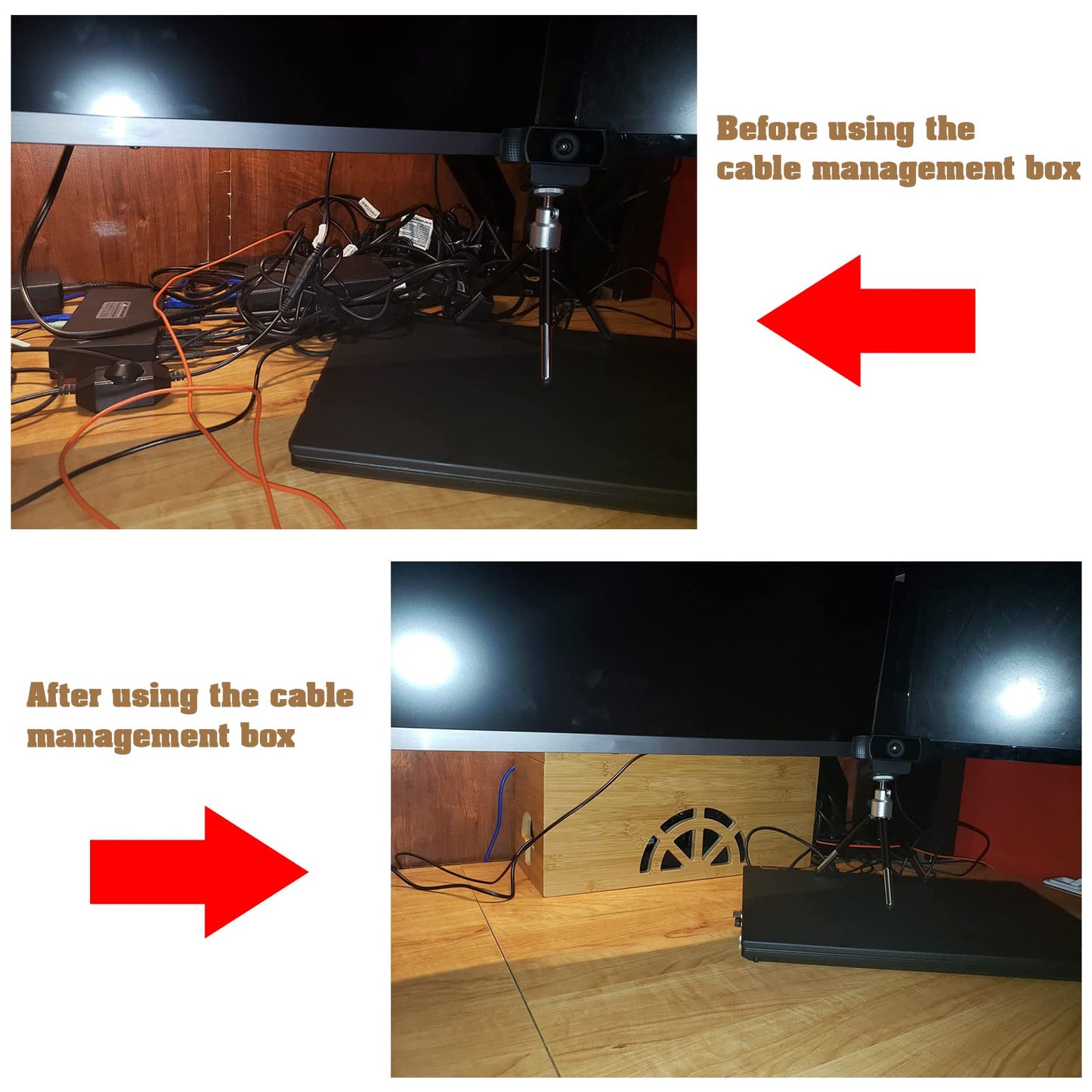Cable Management Box,Cord Organizer Box,Bamboo Cable Organizer Box for fit Desk Computer USB Behind TV Home Hall Computer Power