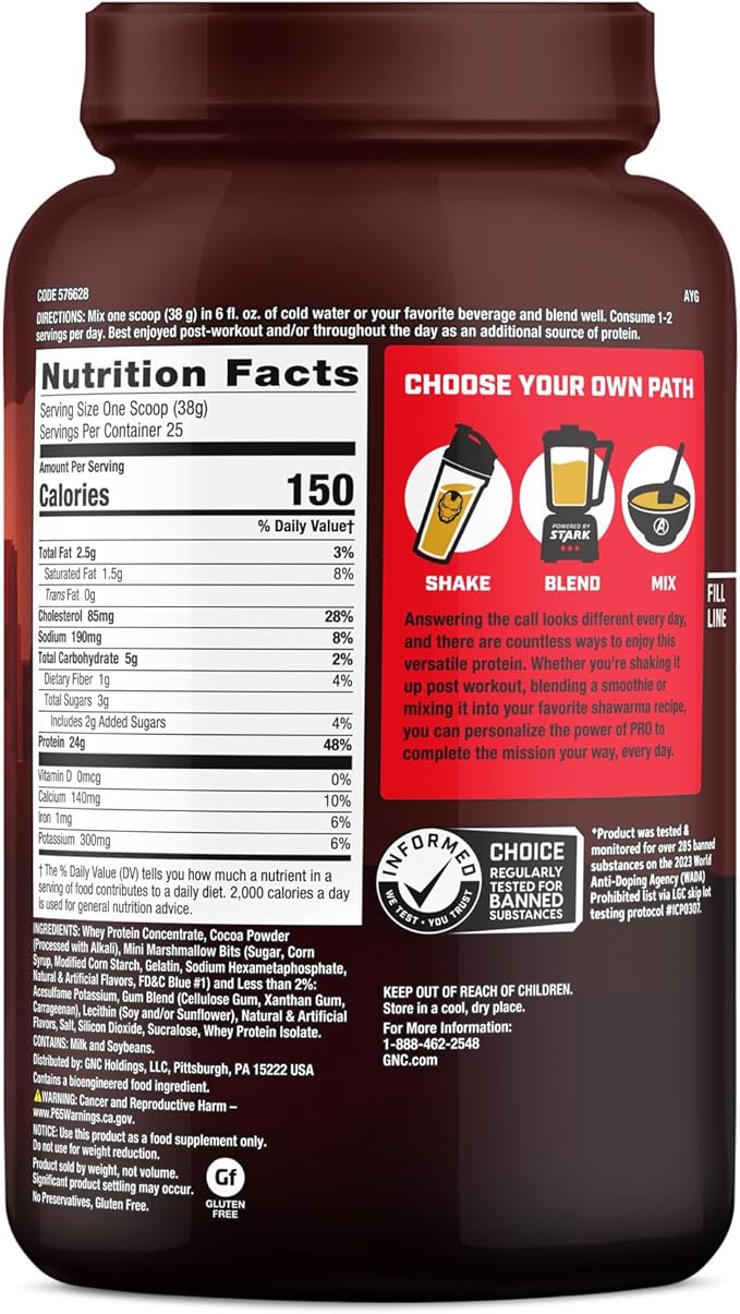 GNC Pro Performance 100% Whey Protein Powder | Supports Healthy Metabolism and Lean Muscle Recovery | Marvel: High-Flying S'Mores | 25 Servings