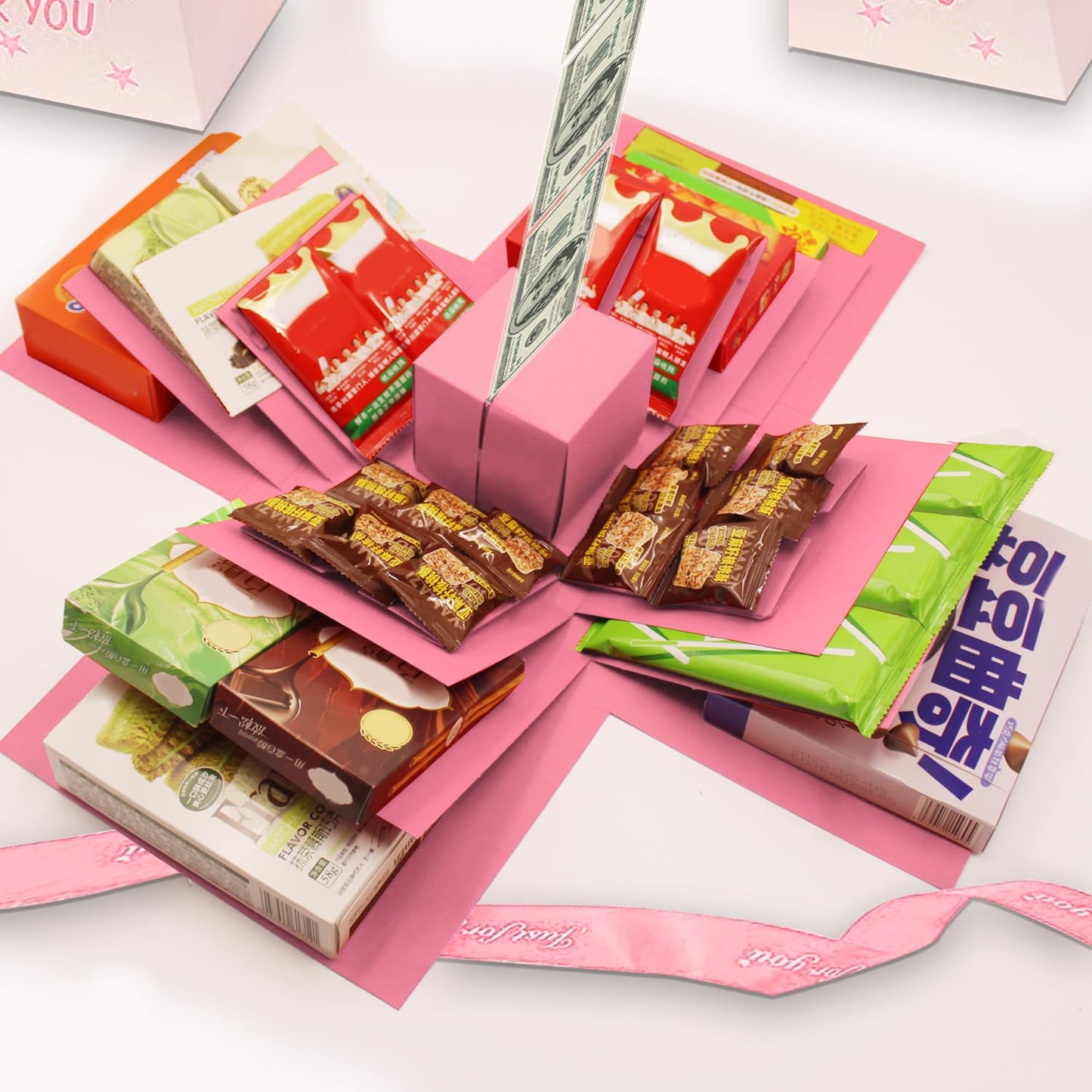 5-Layer creative explosion gift box, gift wrap box. Creating a 5-Layer of various gifts by yourself. An ideal, mysterious self-made gift for birthday, Christmas and anniversaries. (Pink, Square)