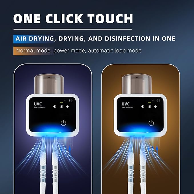 Toothbrush Cleaner and Toothbrush Holder, Cleaning Light, Fan Dry and Thermostatic Dry 3-Step Cleaning, LED Smart Screen, Rechargeable Wall Mount Bathroom Toothbrush Holder (White)