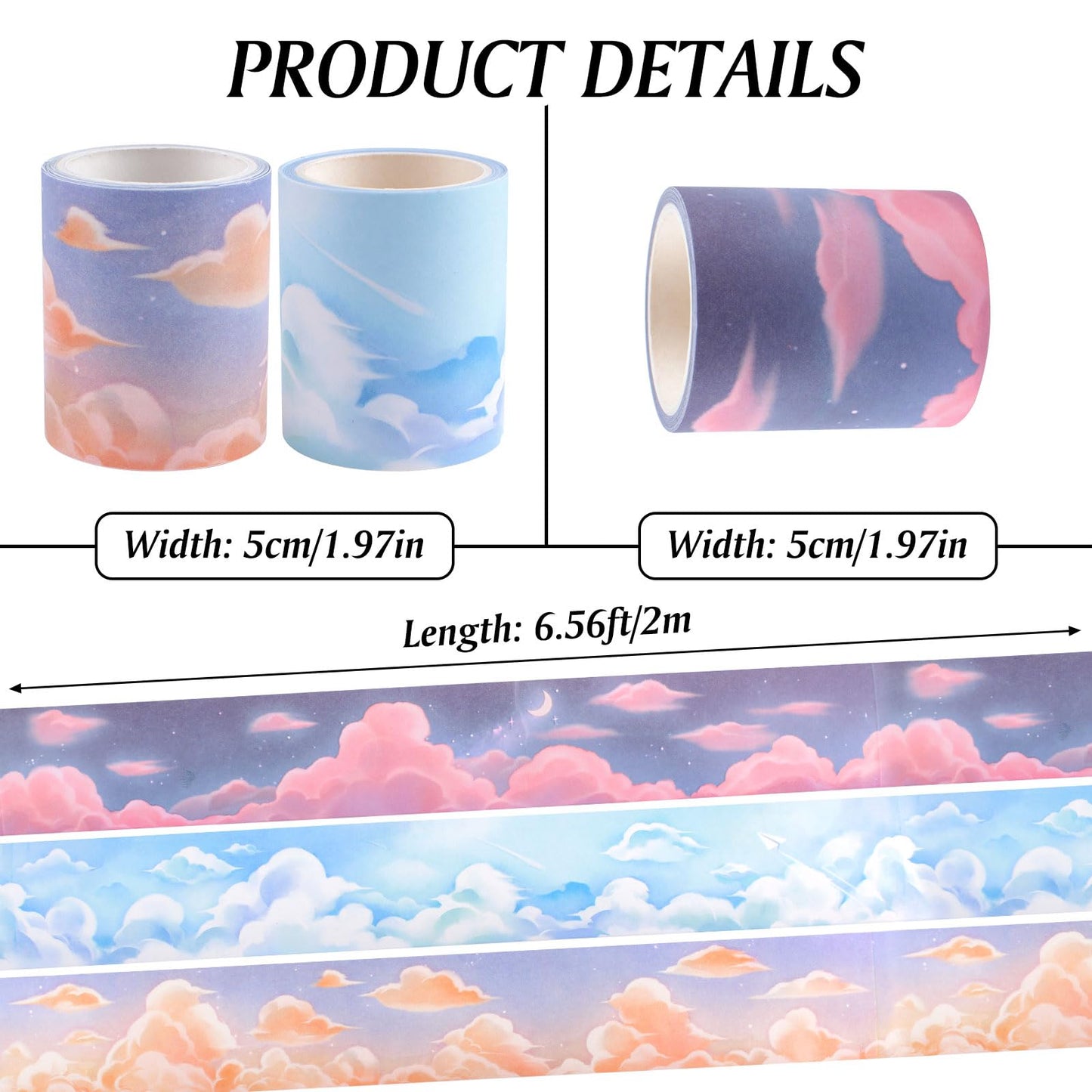 HACRAHO PET Washi Tape, 3 Rolls Wide Cloud Washi Tape Set Decorative Tape for Crafts Journaling Scrapbook Supplies
