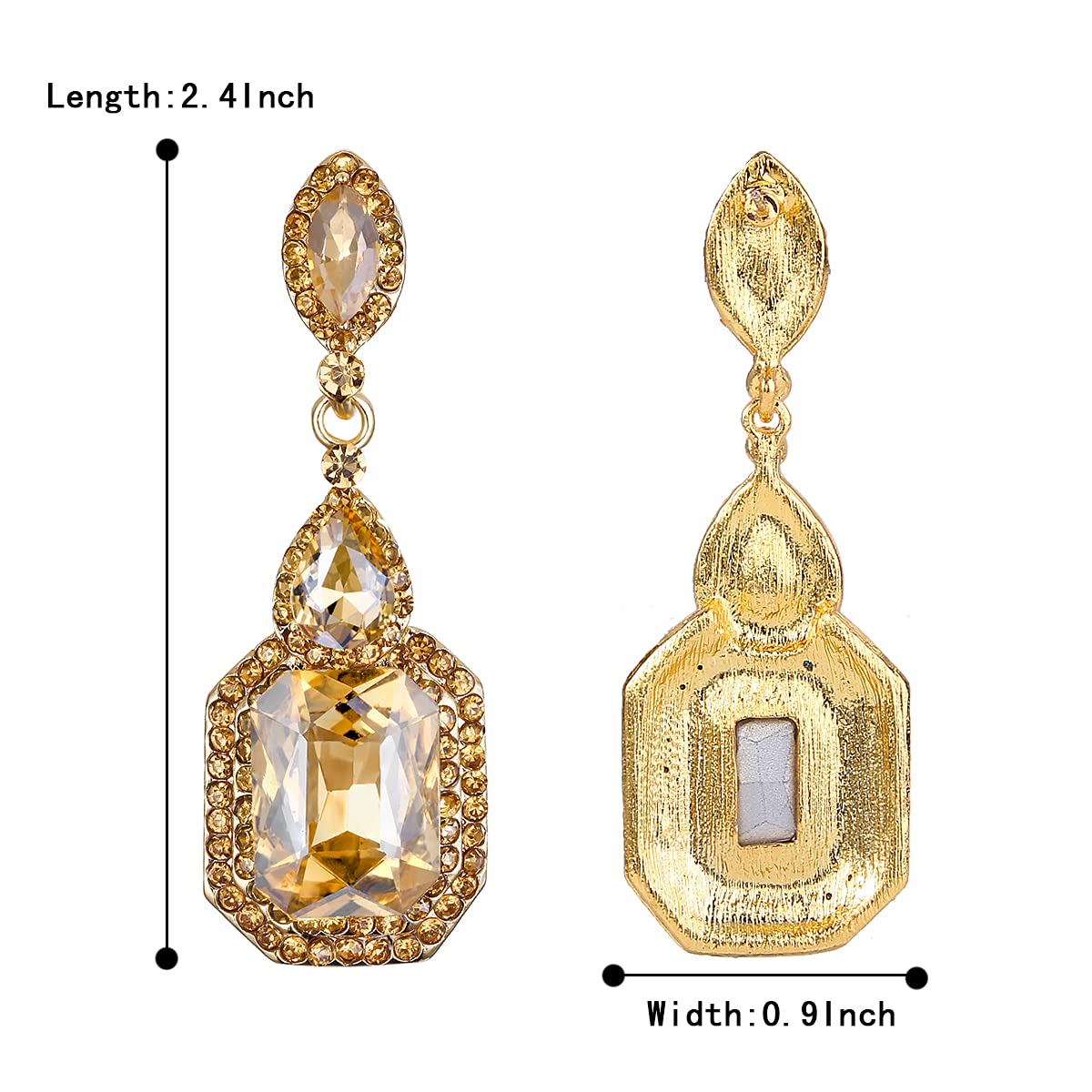 BriLove Large Long Women's Wedding Dangle Earrings Emerald Cut Crystal Infinity Figure 8 Statement Chandelier Earring for Prom Champagne