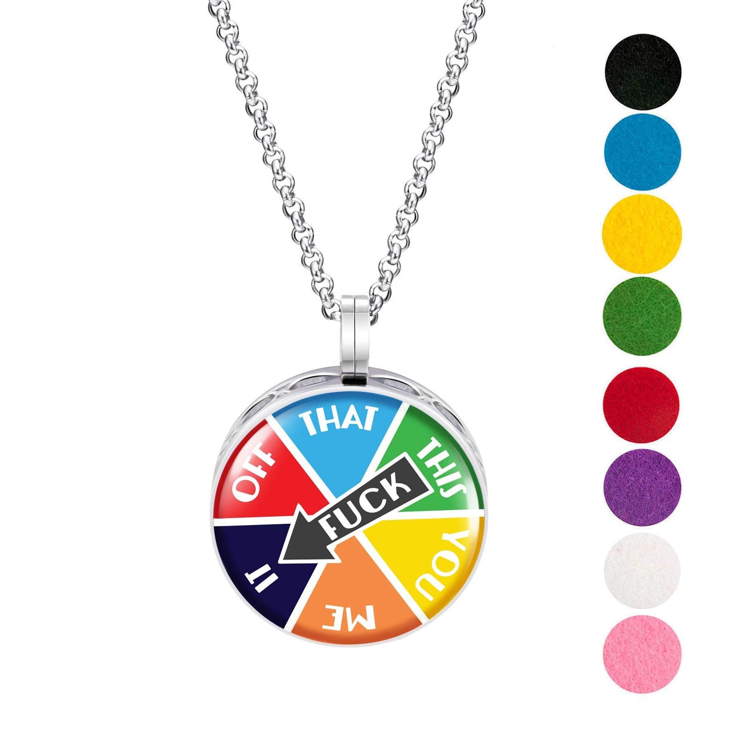 Wild Essentials F Wheel Enamel Finish Essential Oil Diffuser Necklace Gift Set - Includes Aromatherapy Pendant, 24" Stainless Steel Chain, 8 Color Refill Pads