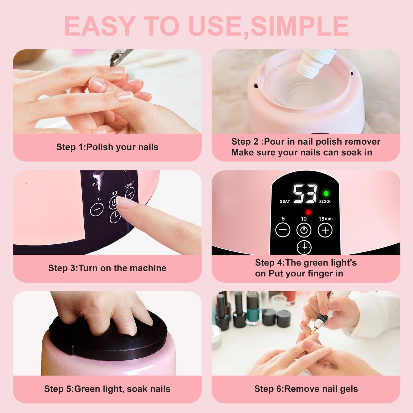Nail Soaking Bowl Adjustable Temperature, Electric Soak off Machine Removes Nail Polish,Cut the Soaking Time in Half Manicure Bowl for Salon Home
