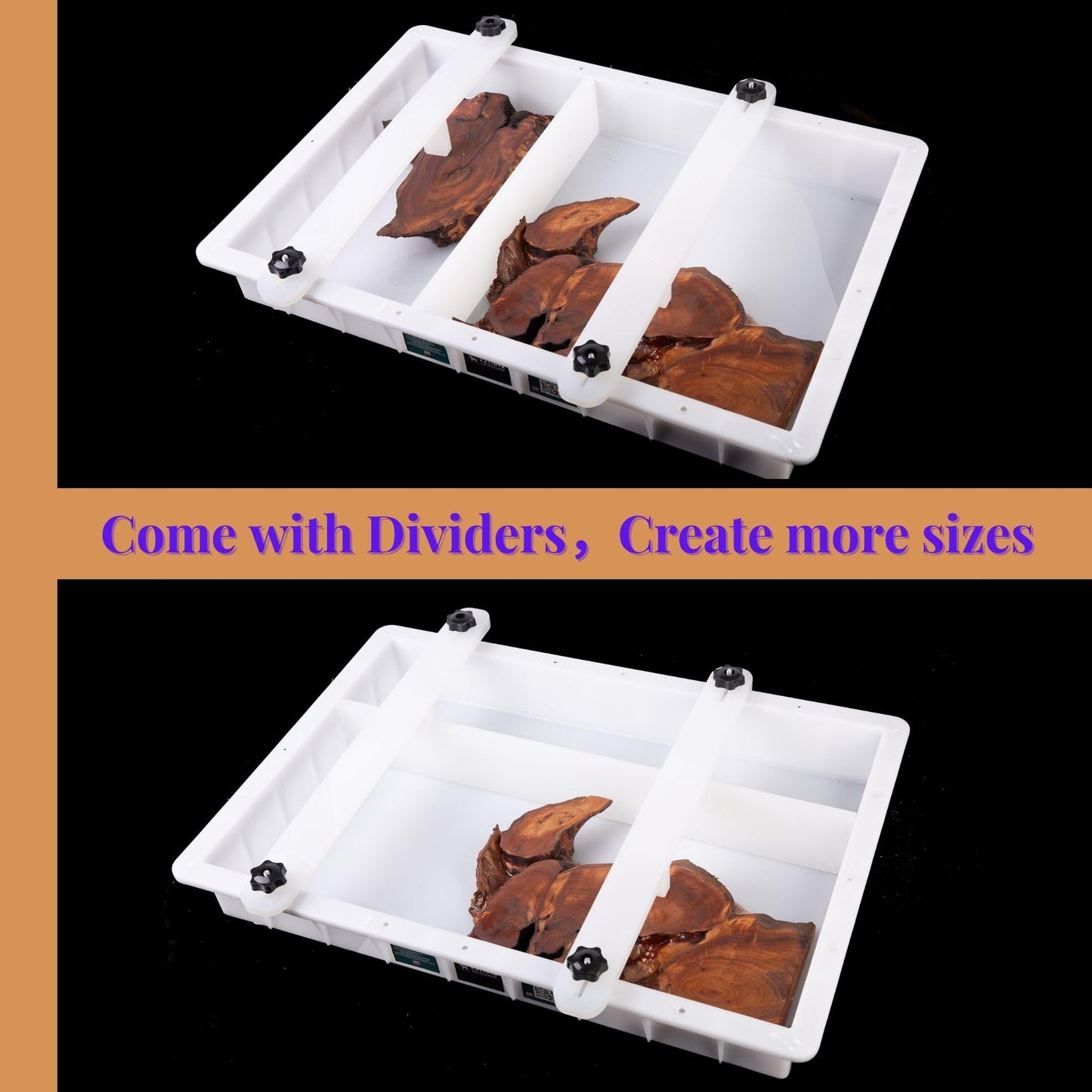 Kalinta Epoxy Mold with Divider Adjustable - 19x11x3 in No-Seal Large Resin Mold Integrated Clamping System - Perfect for Beginners & Experienced Artists Alike - Ideal for Creative Resin Art Projects