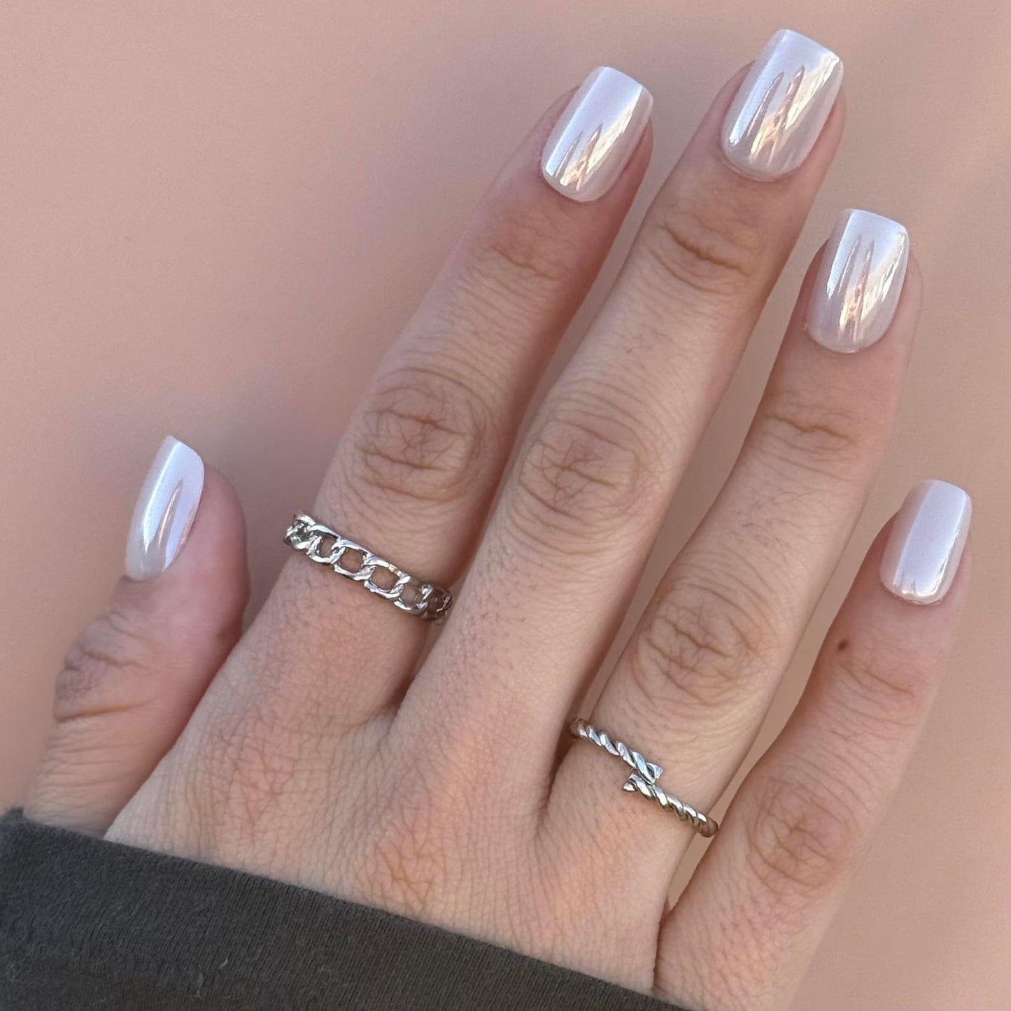GLAZED NUDE Press-On Nails by Lavaa Beauty | Short Square Nude Pearly Chrome Finish